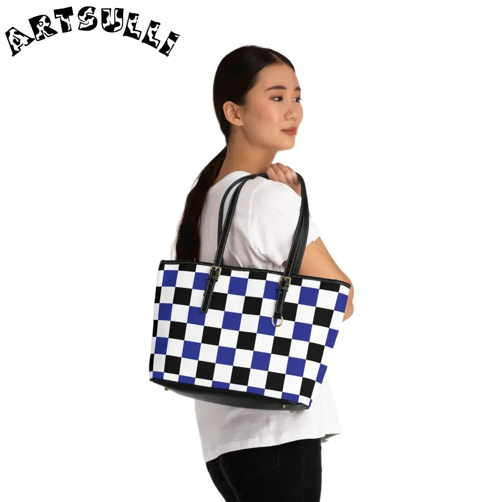 JAKKOUTTHEBXX Checkerboard Blue White and Black PU Leather Shoulder
