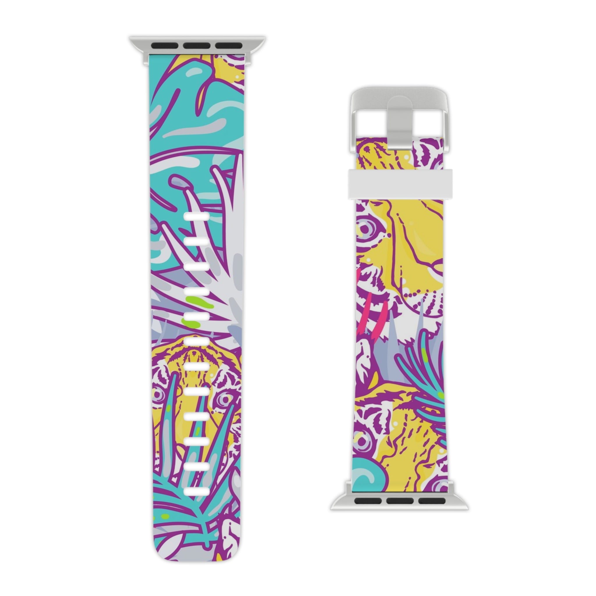 Tropical Floral Tigers Torquise and Purple Watch Band for Apple Watch, Artsulli - Art is Long, Life is Short, Accessories, , , , , , , 