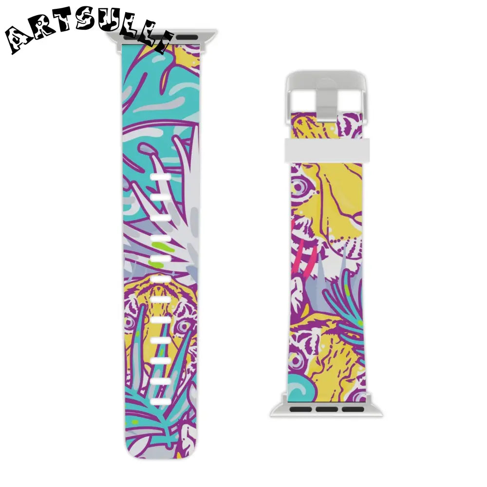 JAKKOUTTHEBXX Tropical Floral Tigers Torquise and Purple Watch Band