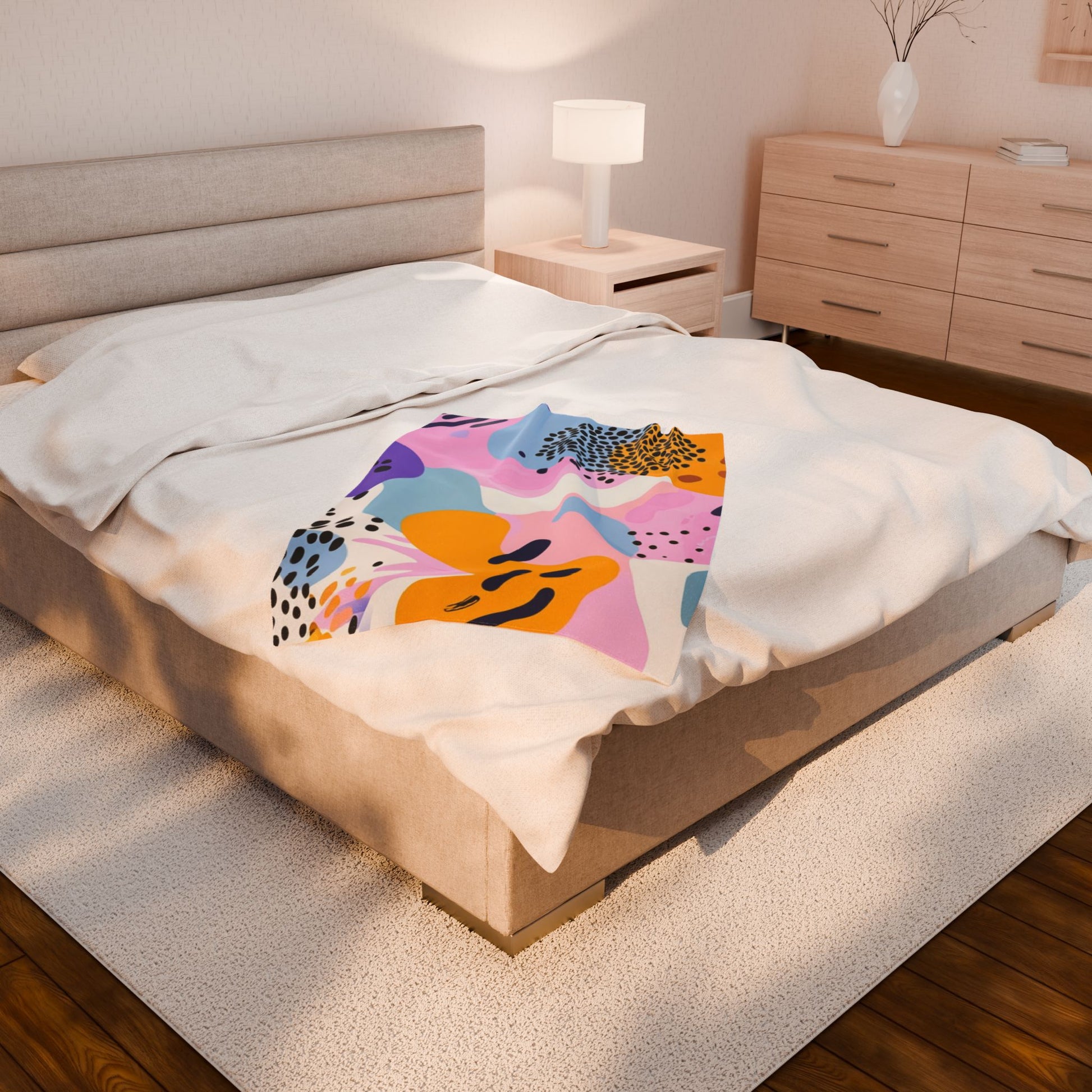 Colorful Abstract Dots and Shapes Velveteen Plush Blanket, Artsulli - Art is Long, Life is Short, All Over Prints, , , , , , , 