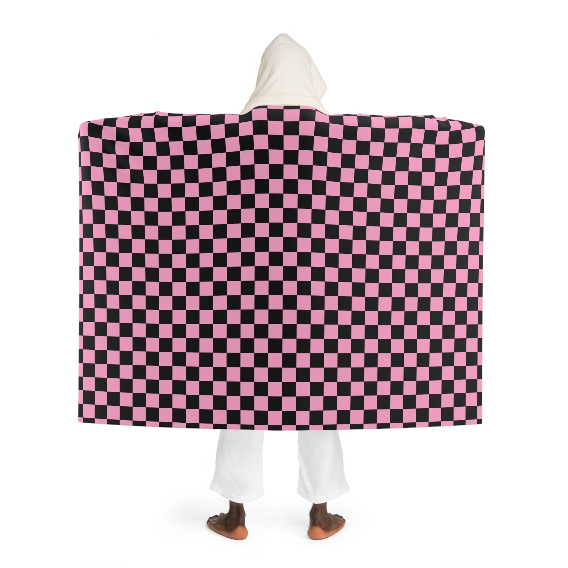Checkerboard II Black and Pink Hooded Sherpa Fleece Blanket, Artsulli - Art is Long, Life is Short, All Over Prints, , , , , , , 