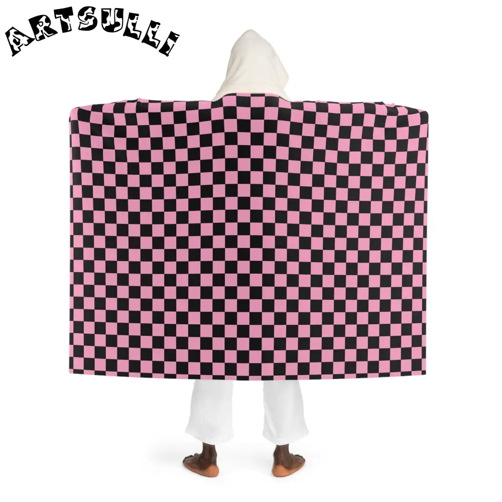 JAKKOUTTHEBXX Checkerboard II Black and Pink Hooded Sherpa Fleece