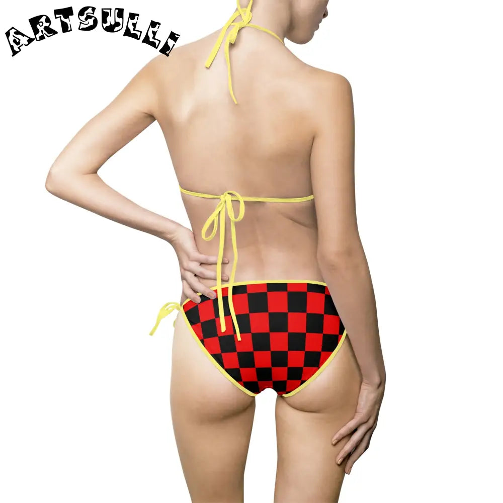 JAKKOUTTHEBXX Checkerboard Red and Black Women’s Bikini Swimsuit