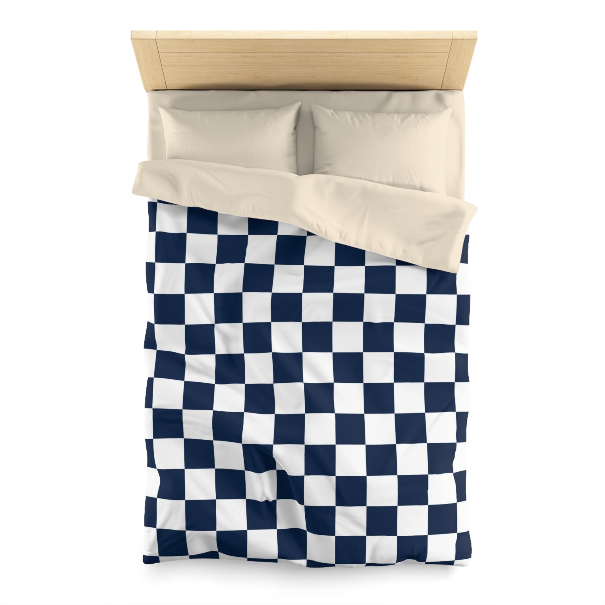Checkerboard White and Navy Blue Microfiber Duvet Cover, Artsulli - Art is Long, Life is Short, Home Decor, , , , , , , 