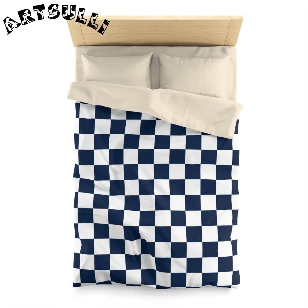 JAKKOUTTHEBXX Checkerboard White and Navy Blue Microfiber Duvet