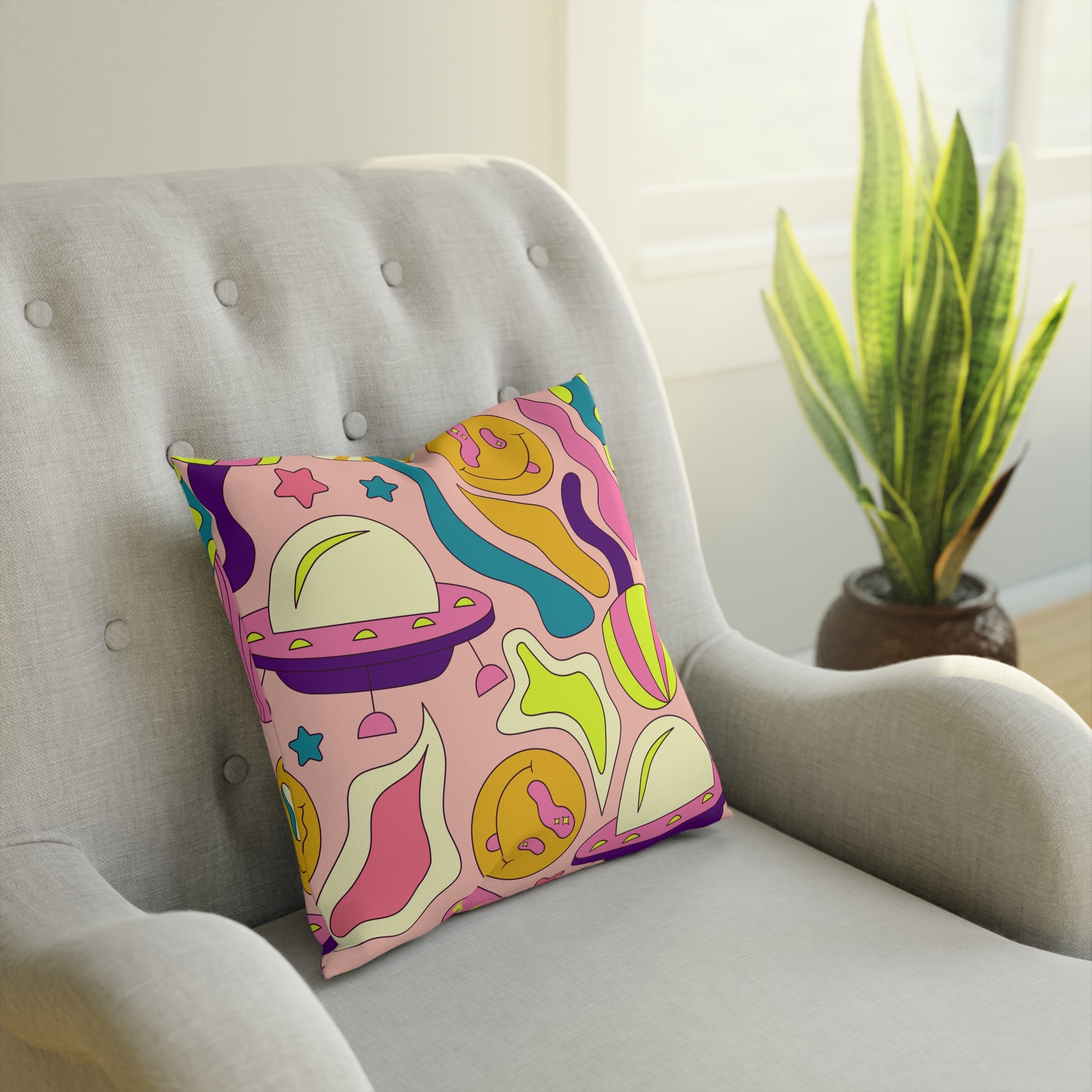 Trippy Spaceships Pink Cushion, Artsulli - Art is Long, Life is Short, Home Decor, , , , , , , 