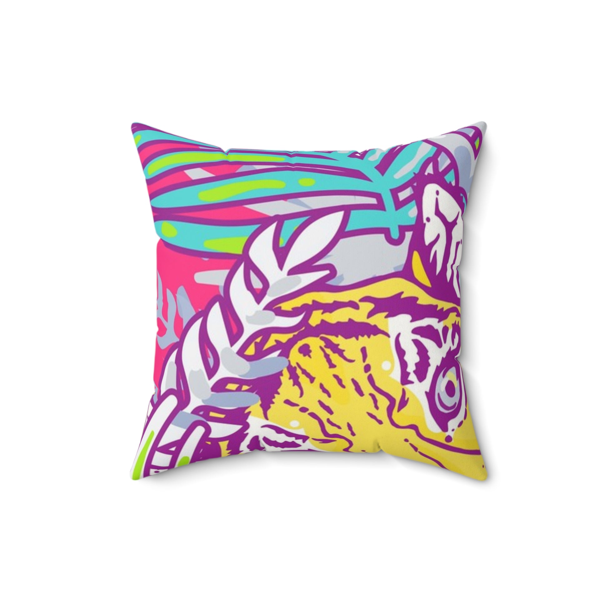 Tropical Floral Tigers Torquise and Purple Faux Suede Square Pillow, Artsulli - Art is Long, Life is Short, Home Decor, , , , , , , 