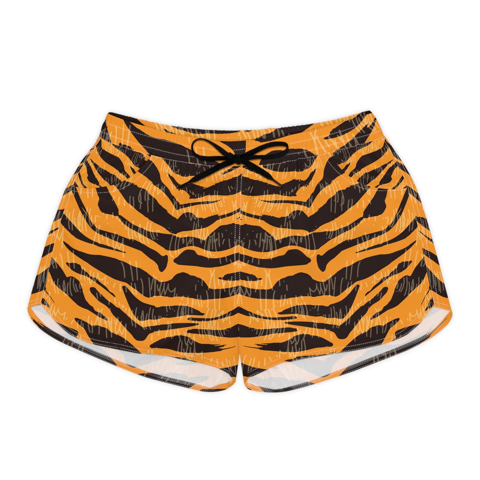 Tiger Scratches Orange and Black Women's Casual Shorts (AOP), Artsulli - Art is Long, Life is Short, All Over Prints, Size, S, Color, Black drawstring, , , 32335012865841650585