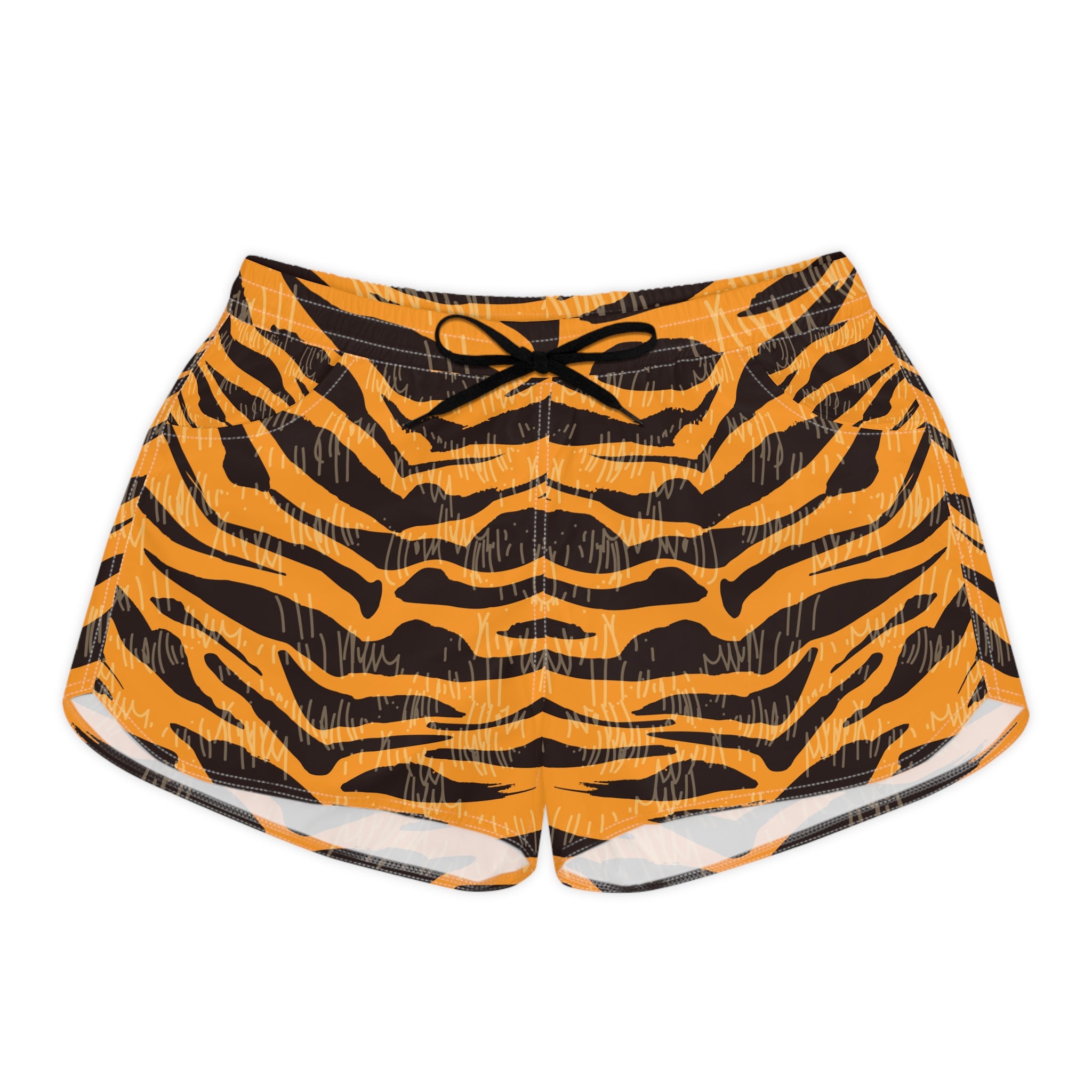 Tiger Scratches Orange and Black Women's Casual Shorts (AOP), Artsulli - Art is Long, Life is Short, All Over Prints, Size, S, Color, Black drawstring, , , 32335012865841650585