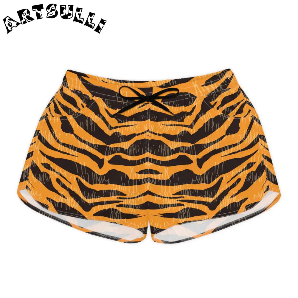 JAKKOUTTHEBXX Tiger Scratches Orange and Black Women’s Casual Shorts