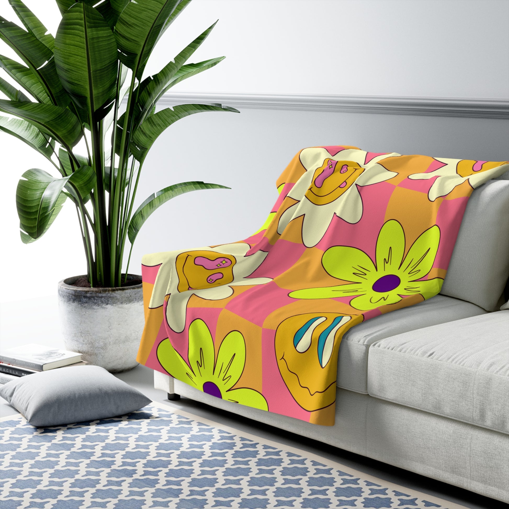 Trippy Sour Face Rave Sherpa Fleece Blanket, Artsulli - Art is Long, Life is Short, Home Decor, , , , , , , 