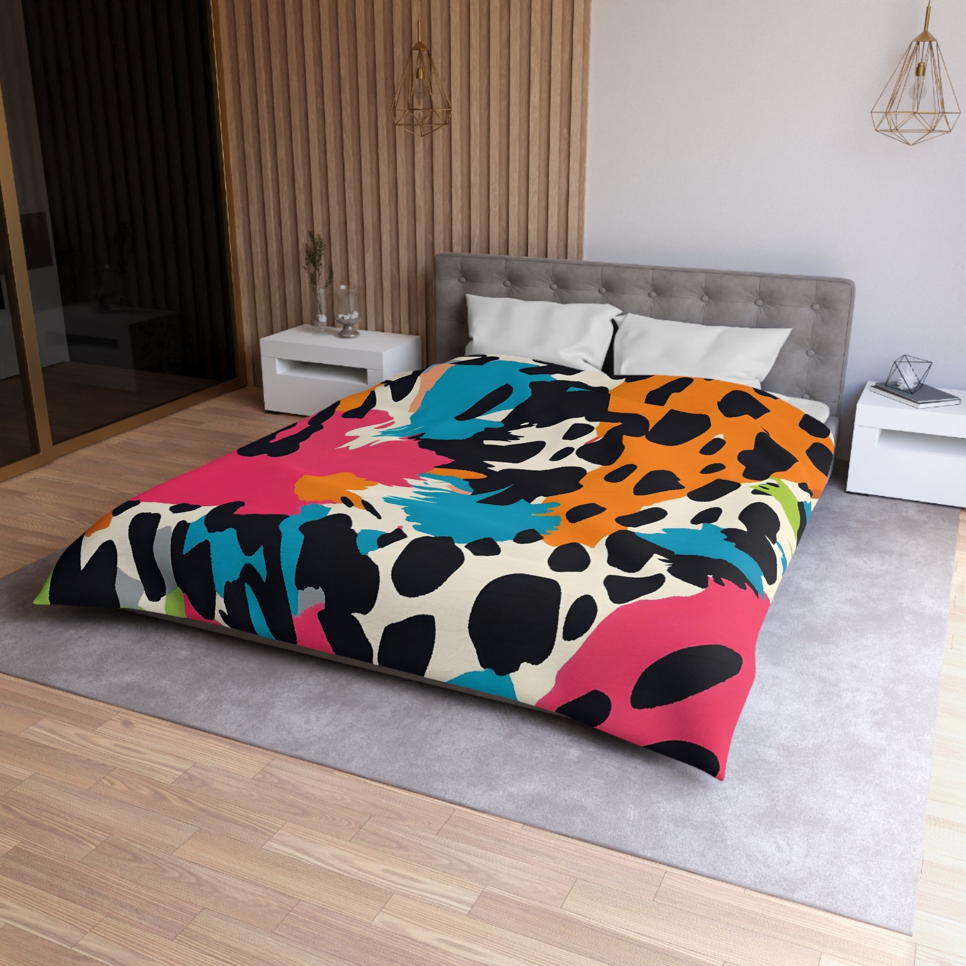 Wild Brush Strokes x Animal Print Multi-Color Microfiber Duvet Cover, Artsulli - Art is Long, Life is Short, Home Decor, , , , , , , 