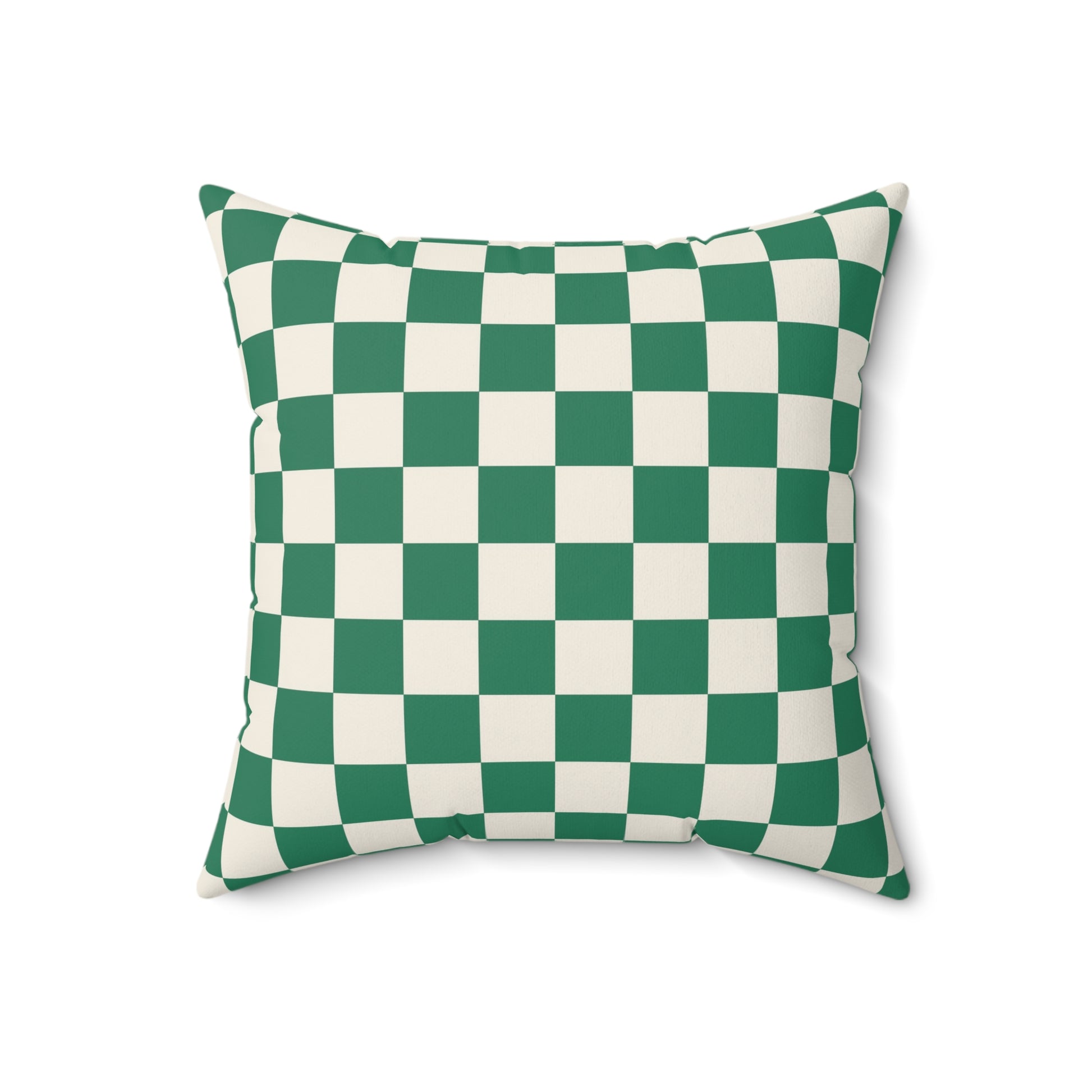 Checkerboard Dark Green Spun Polyester Square Pillow, Artsulli - Art is Long, Life is Short, Home Decor, Size, 18" × 18", , , , , 27622267529816995780