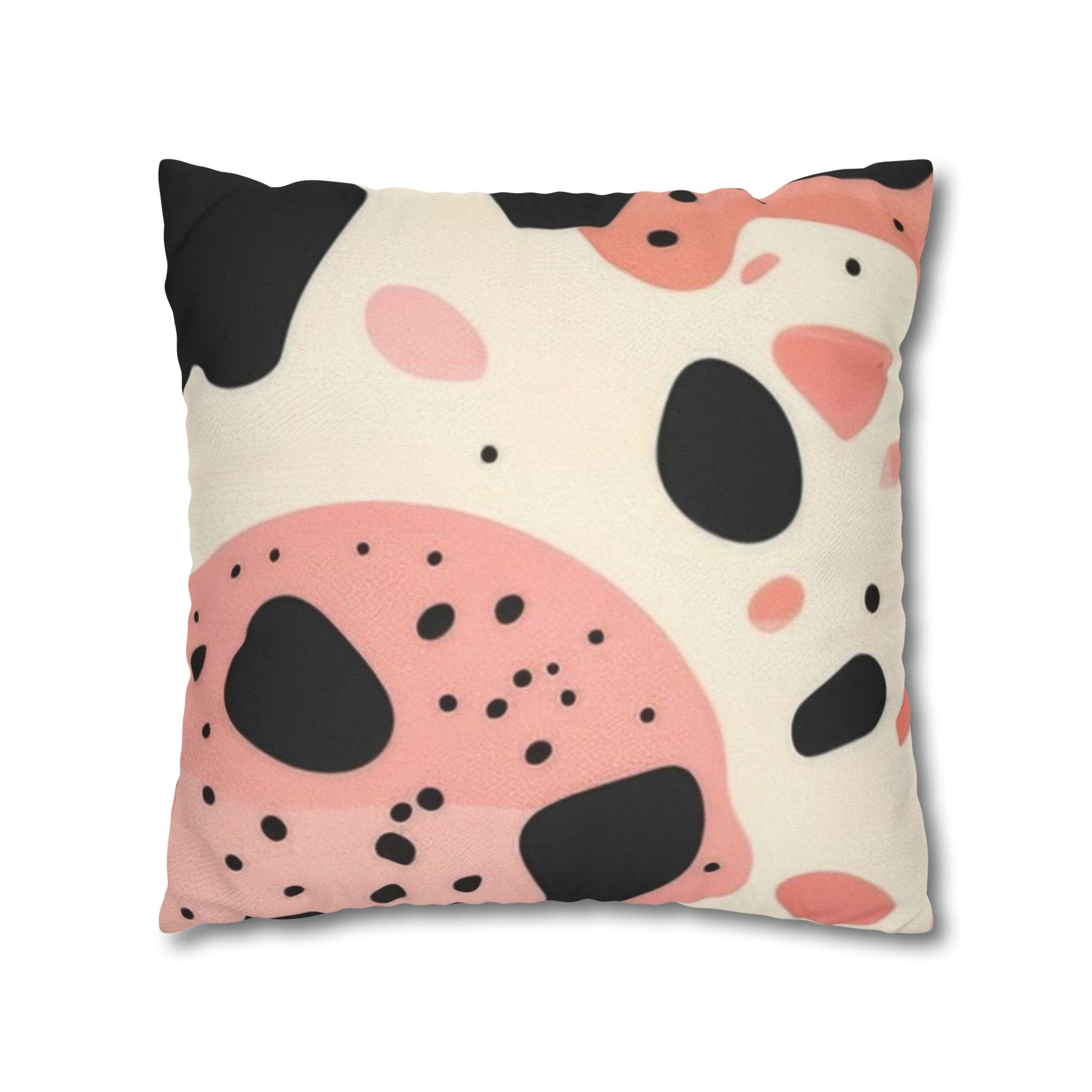 Organic Cow Print Cream and Pink Spun Polyester Square Pillowcase, Artsulli - Art is Long, Life is Short, Home Decor, , , , , , , 