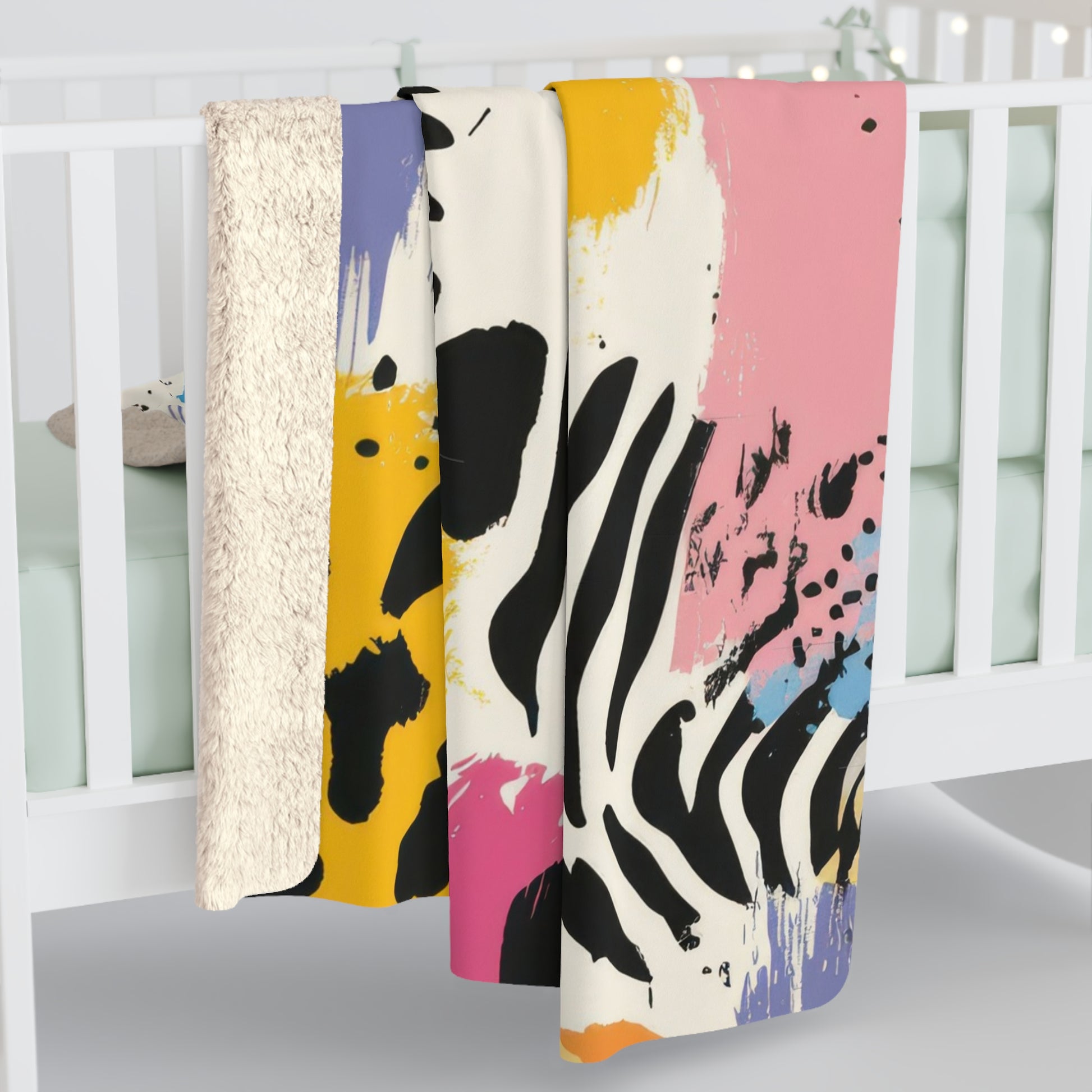 Animal Print x Paint Brush Strokes Multi-Color II Sherpa Fleece Blanket, Artsulli - Art is Long, Life is Short, Home Decor, , , , , , , 