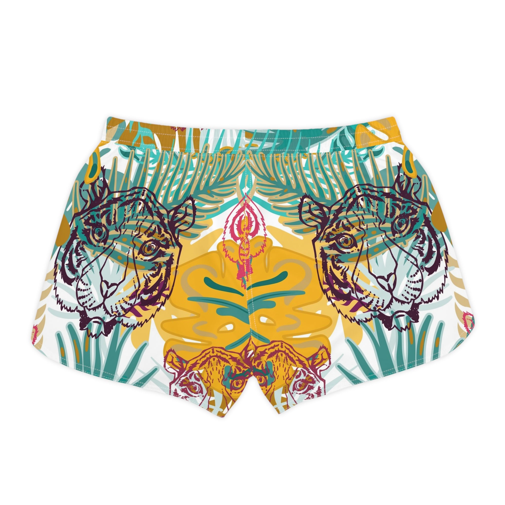 Tropical Jungle Tigers Green and Brown Women's Casual Shorts (AOP), Artsulli - Art is Long, Life is Short, All Over Prints, , , , , , , 