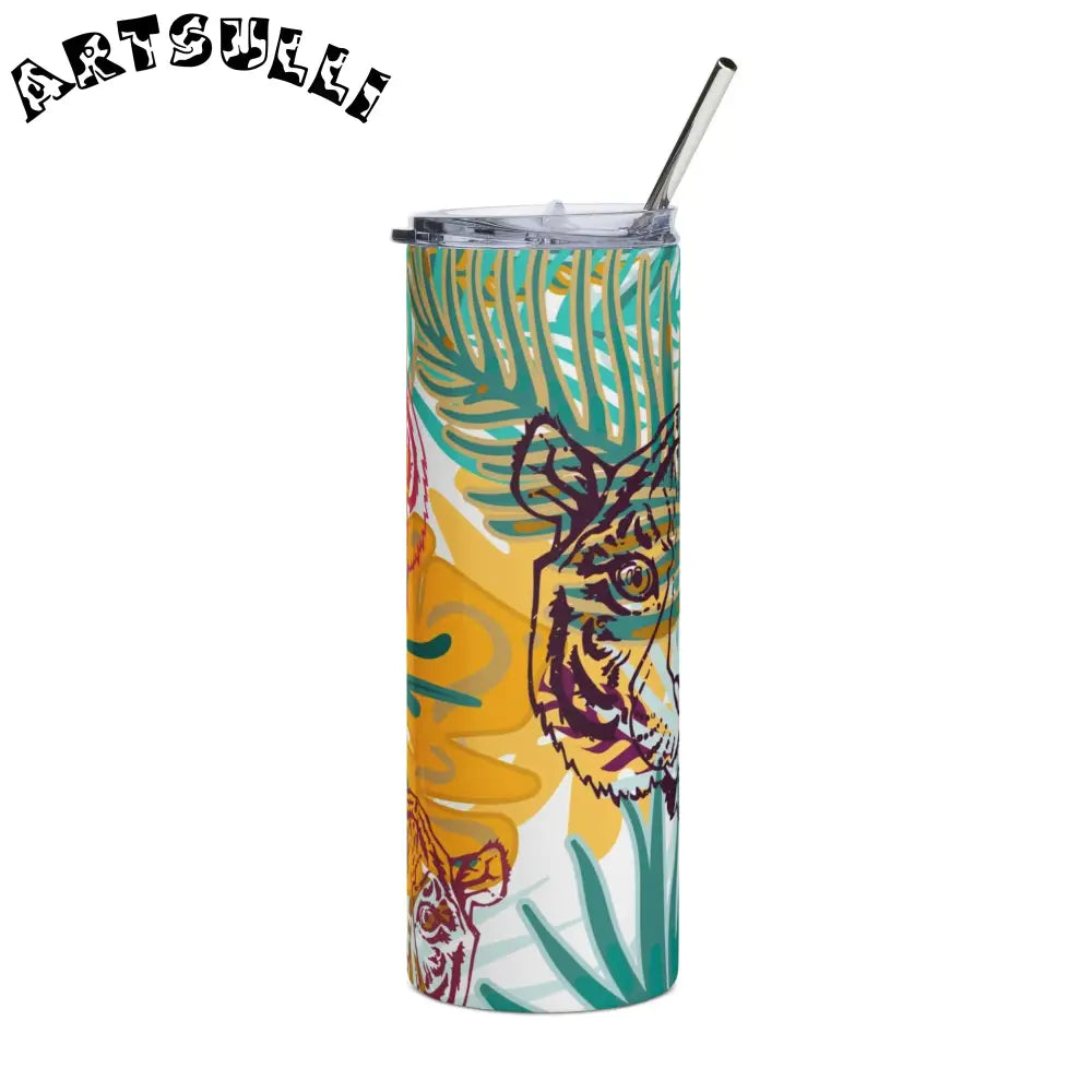JAKKOUTTHEBXX Tropical Jungle Tigers Brown and Green Stainless Steel