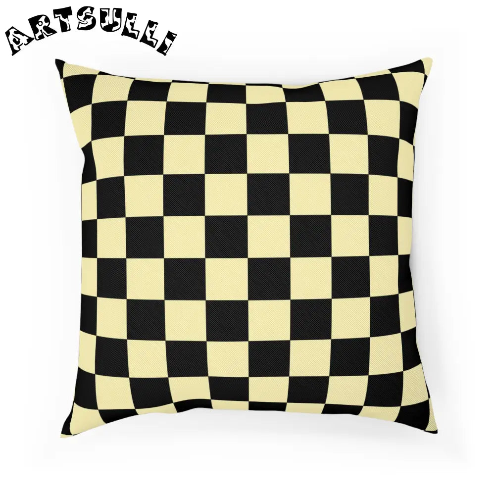 JAKKOUTTHEBXX Checkerboard Black and Yellow Cushion JAKKOUTTHEBXX