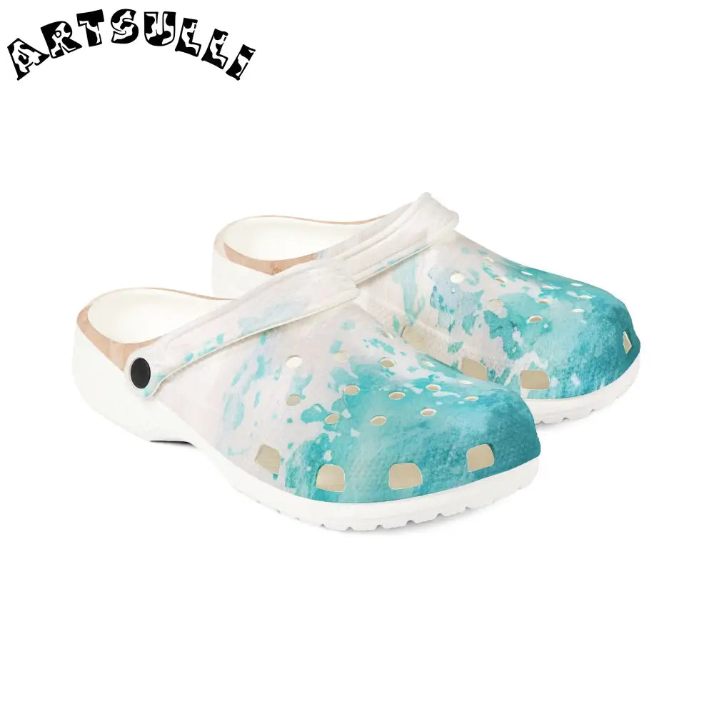JAKKOUTTHEBXX Teal Gradient Polka Dot EVA Foam Clogs JAKKOUTTHEBXX