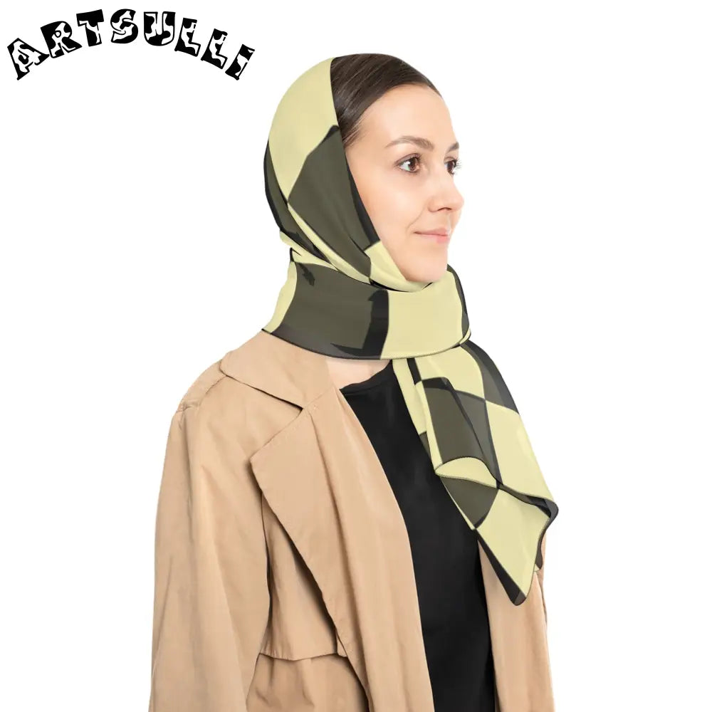 JAKKOUTTHEBXX Checkerboard Black and Yellow Poly Scarf JAKKOUTTHEBXX