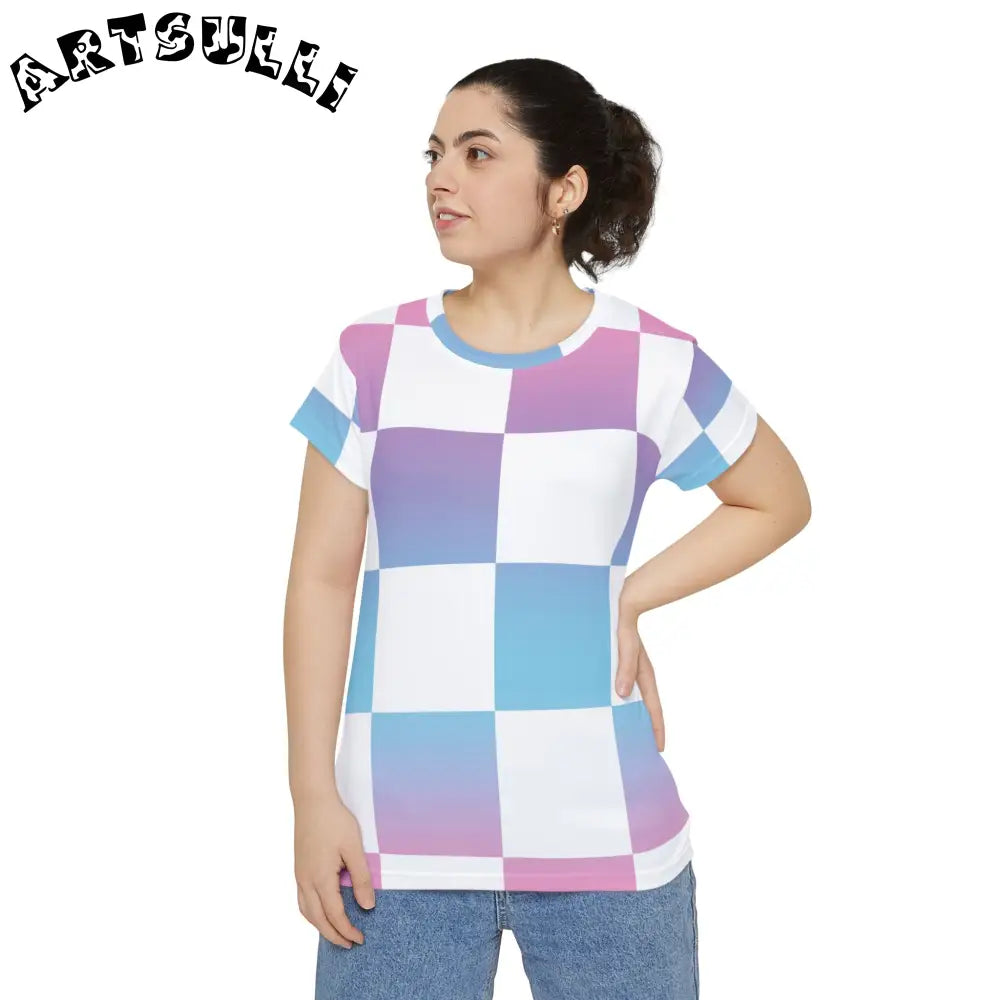 JAKKOUTTHEBXX Vaporwave Check Women’s Short Sleeve Shirt (AOP)