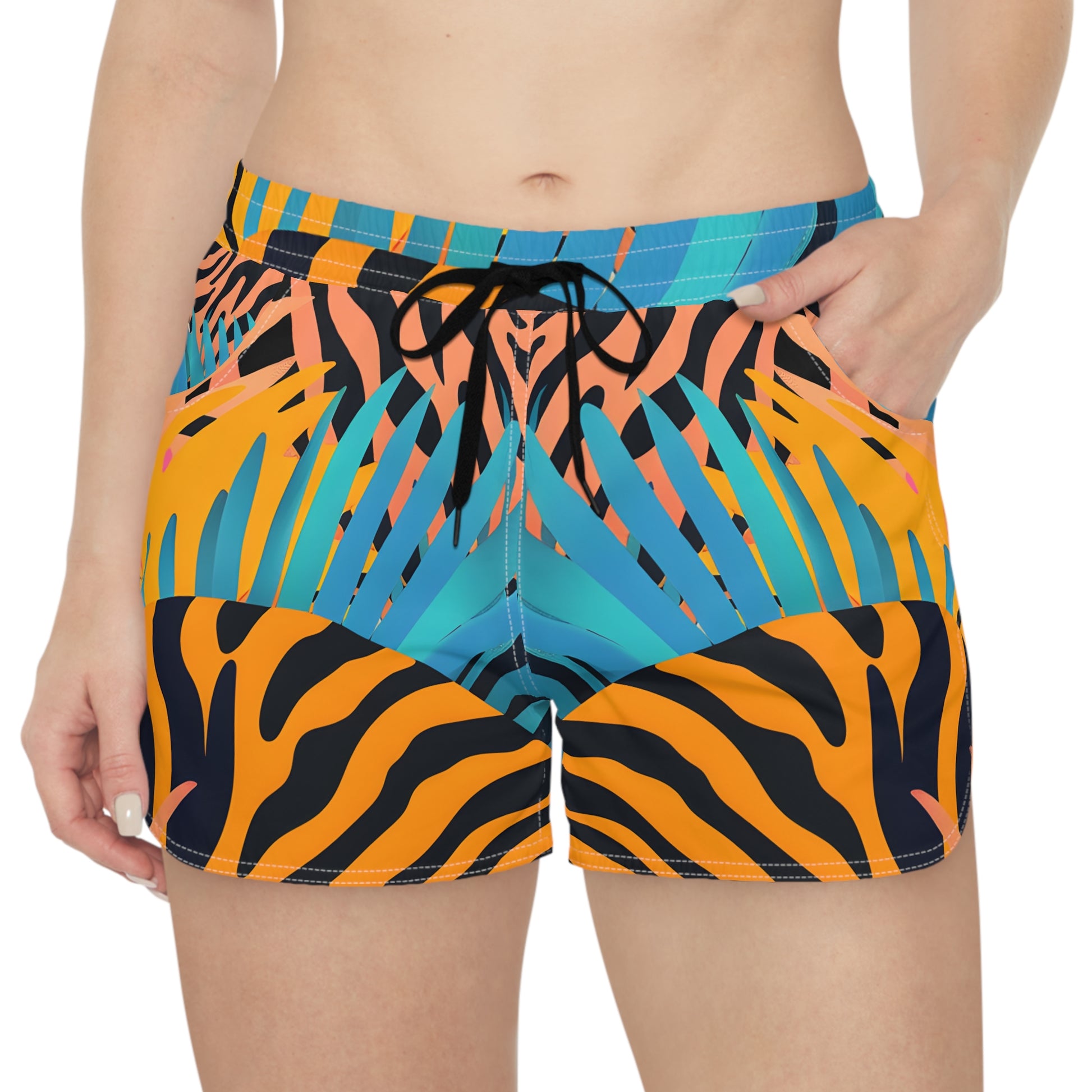 Palm Leaves x Tiger Stripes Orange and Black Women's Casual Shorts (AOP), Artsulli - Art is Long, Life is Short, All Over Prints, , , , , , , 