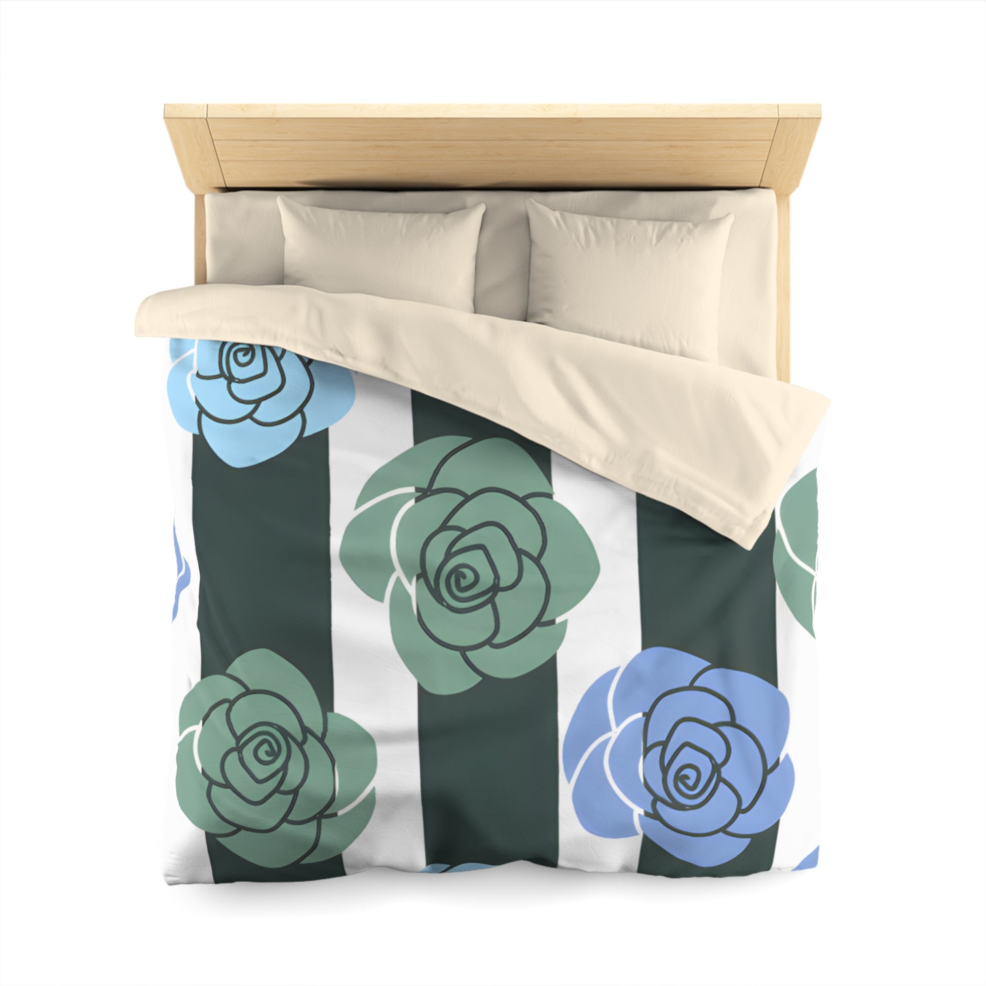 Stripes x Roses Black and White Microfiber Duvet Cover, Artsulli - Art is Long, Life is Short, Home Decor, , , , , , , 