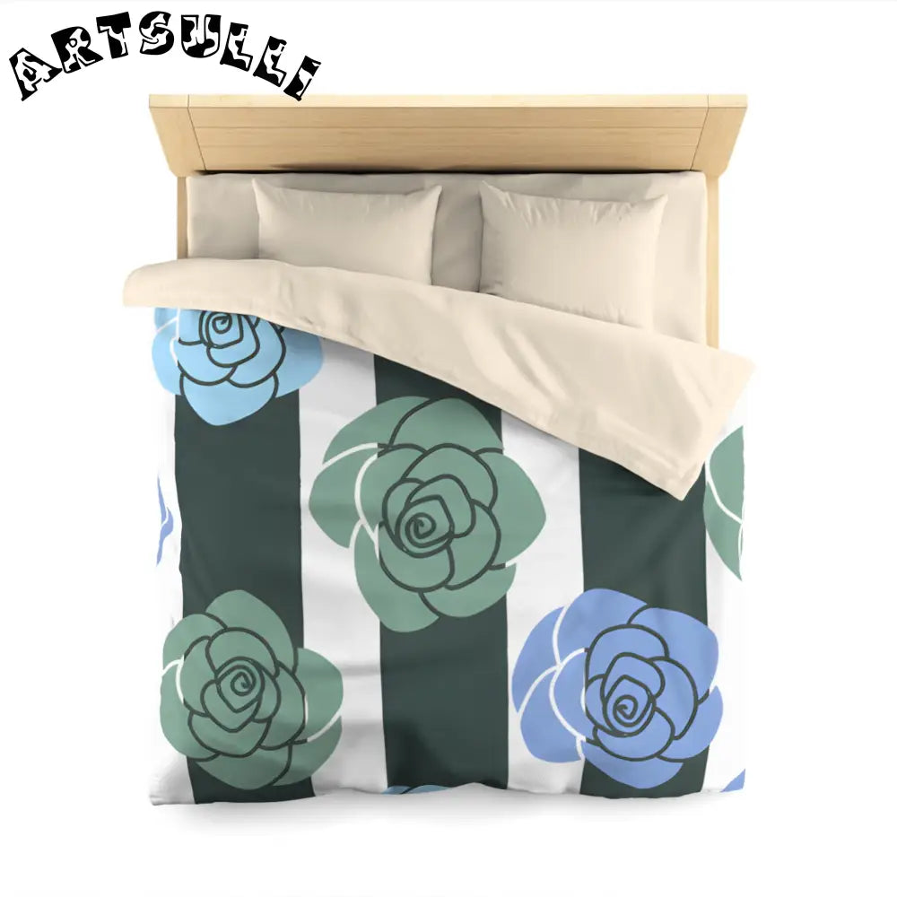 JAKKOUTTHEBXX Stripes x Roses Black and White Microfiber Duvet Cover