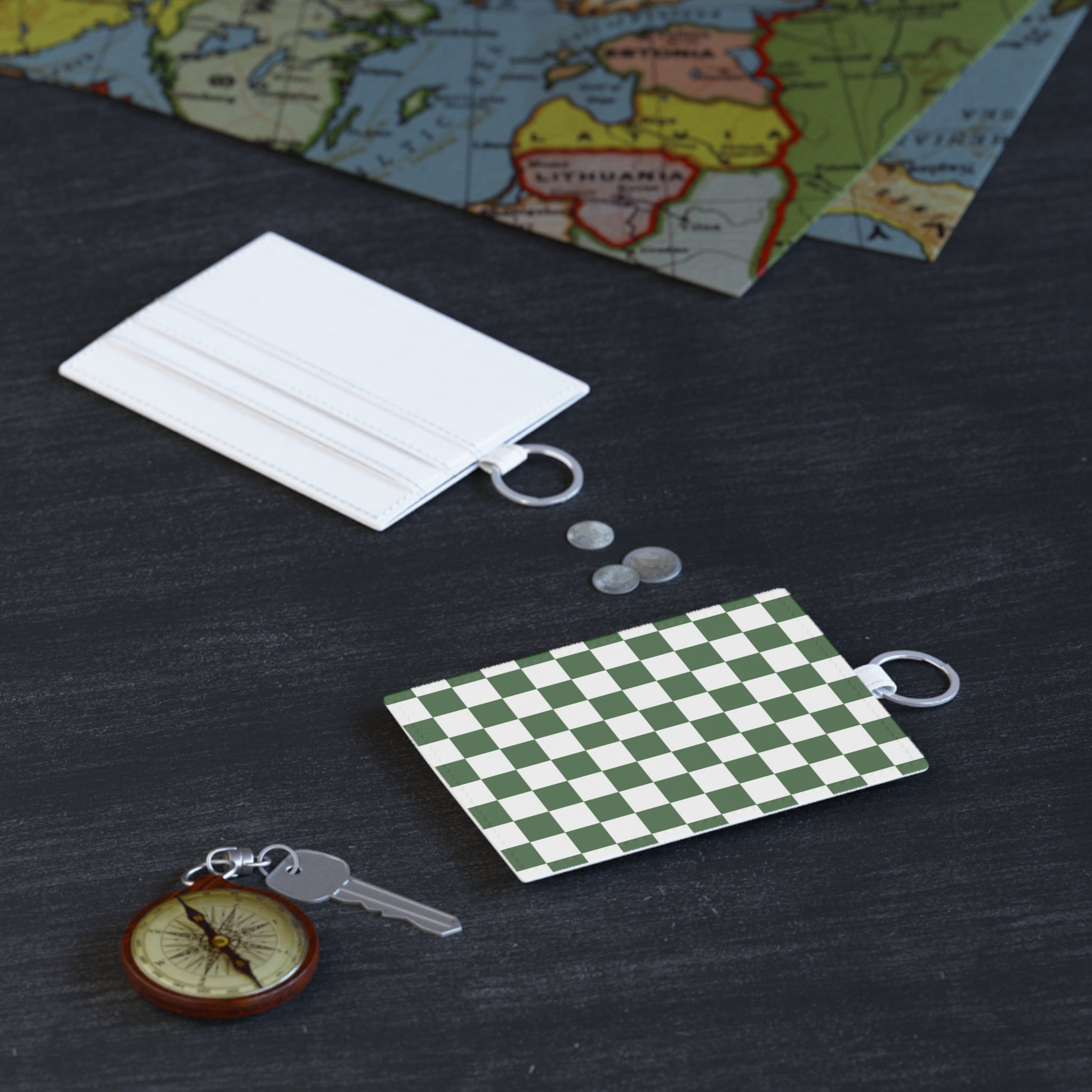 Checkerboard White and Dark Green Saffiano Leather Card Holder, Artsulli - Art is Long, Life is Short, Accessories, , , , , , , 