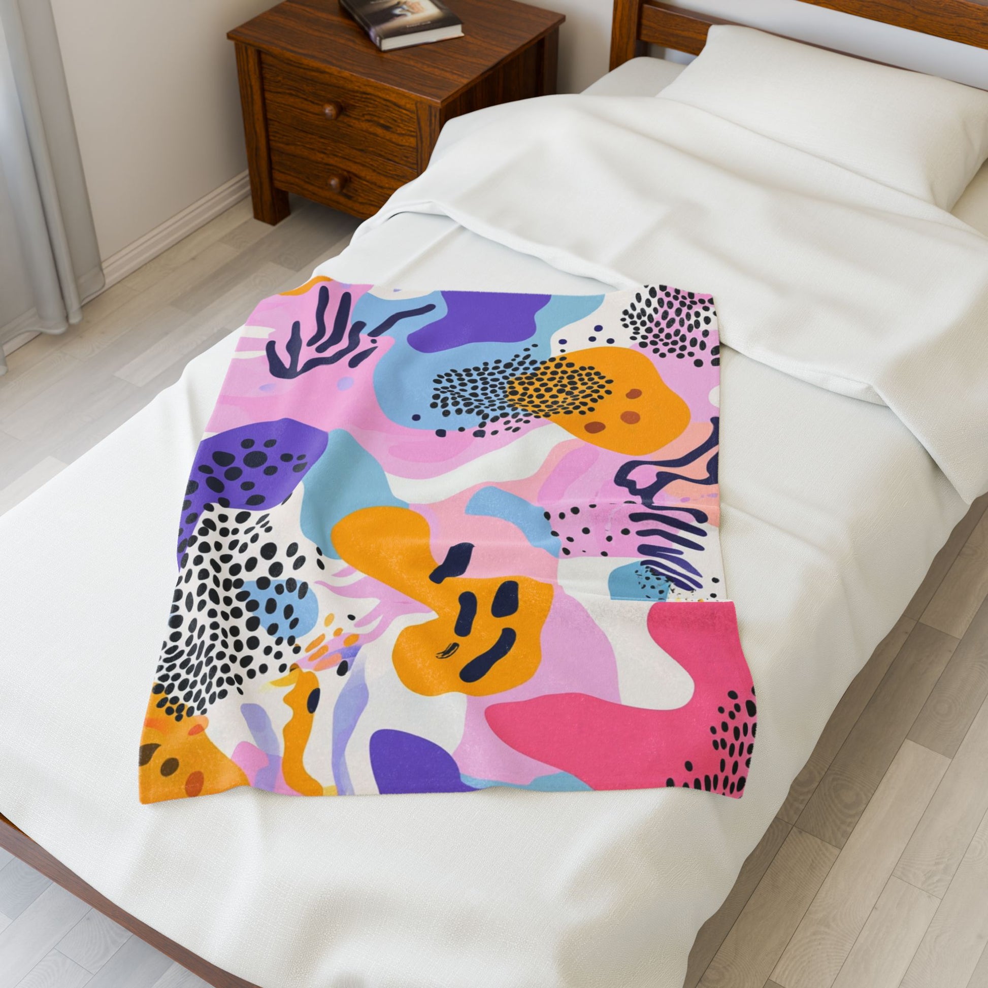 Colorful Abstract Dots and Shapes II Velveteen Plush Blanket, Artsulli - Art is Long, Life is Short, All Over Prints, , , , , , , 
