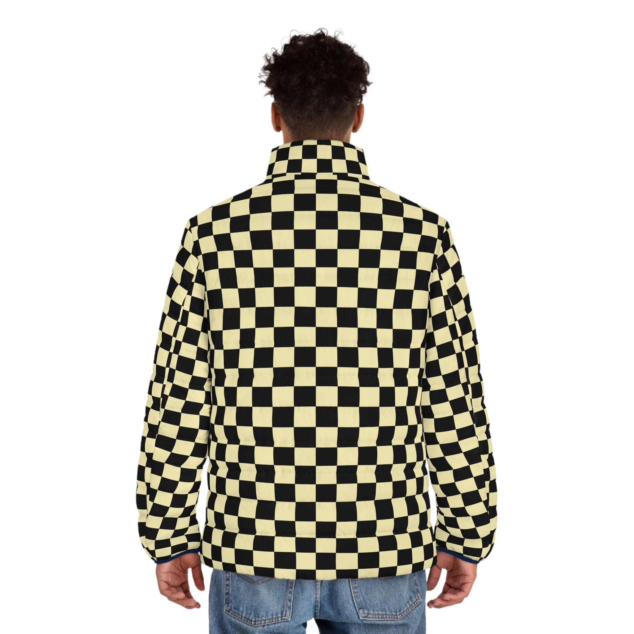 Checkerboard Black and Yellow Men's Puffer Jacket (AOP), Artsulli - Art is Long, Life is Short, All Over Prints, , , , , , , 