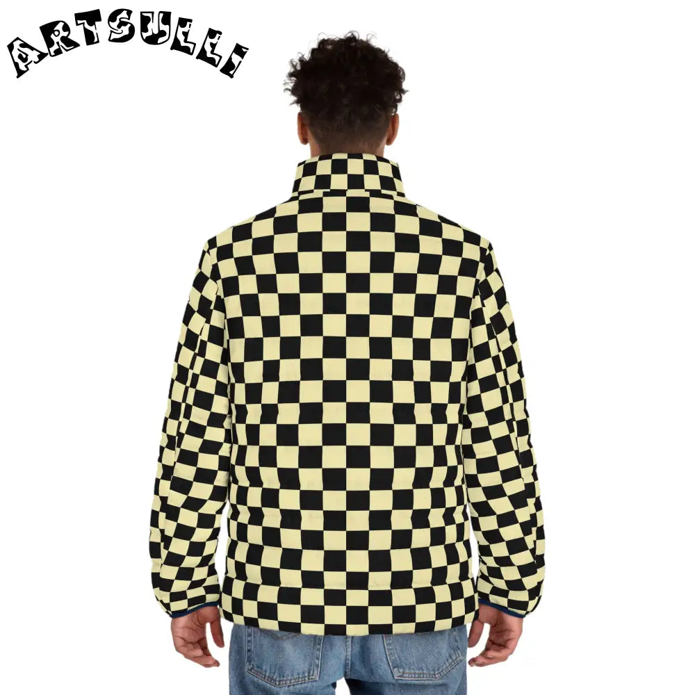 JAKKOUTTHEBXX Checkerboard Black and Yellow Men’s Puffer Jacket