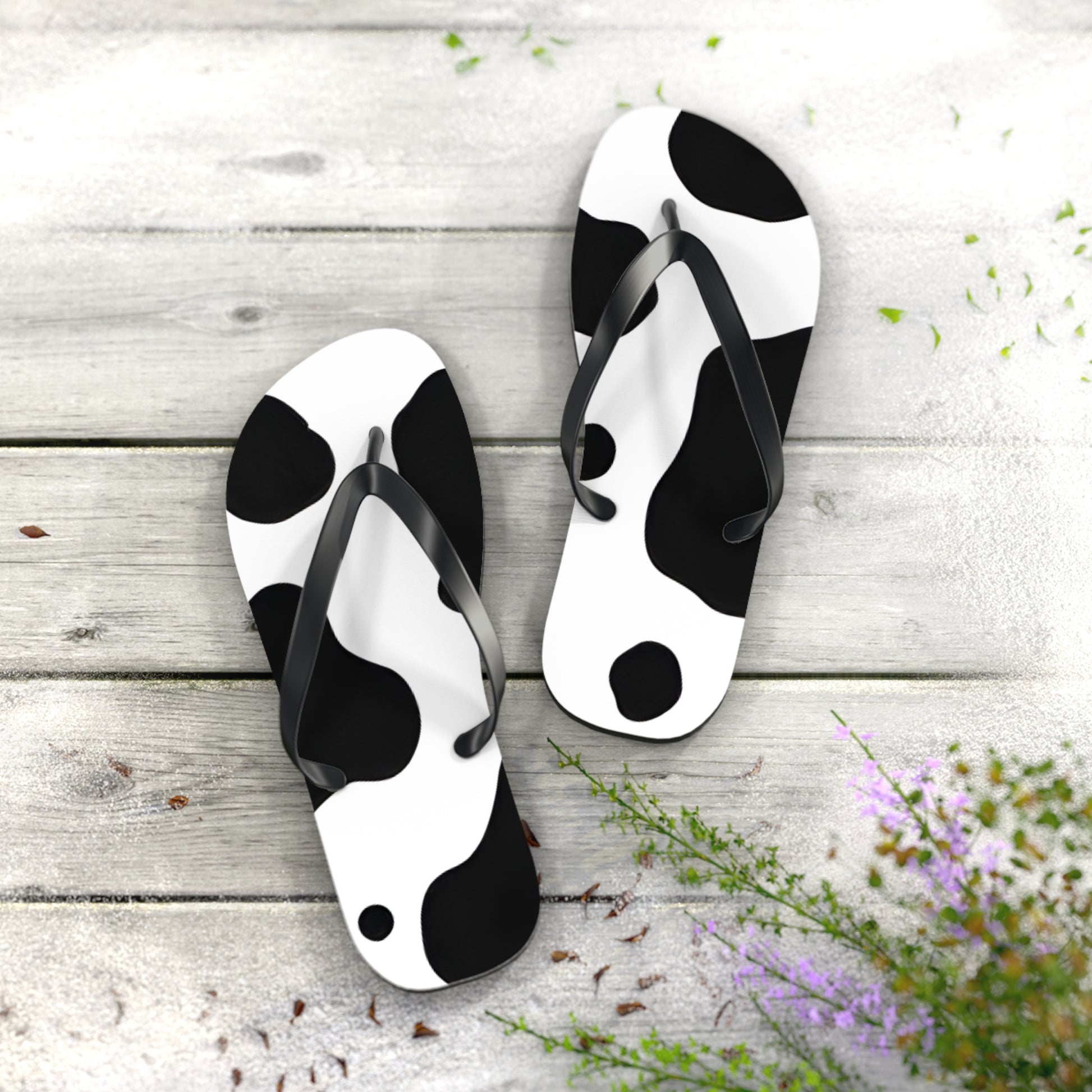 Cow Print Focus Flip Flops, Artsulli - Art is Long, Life is Short, Shoes, , , , , , , 