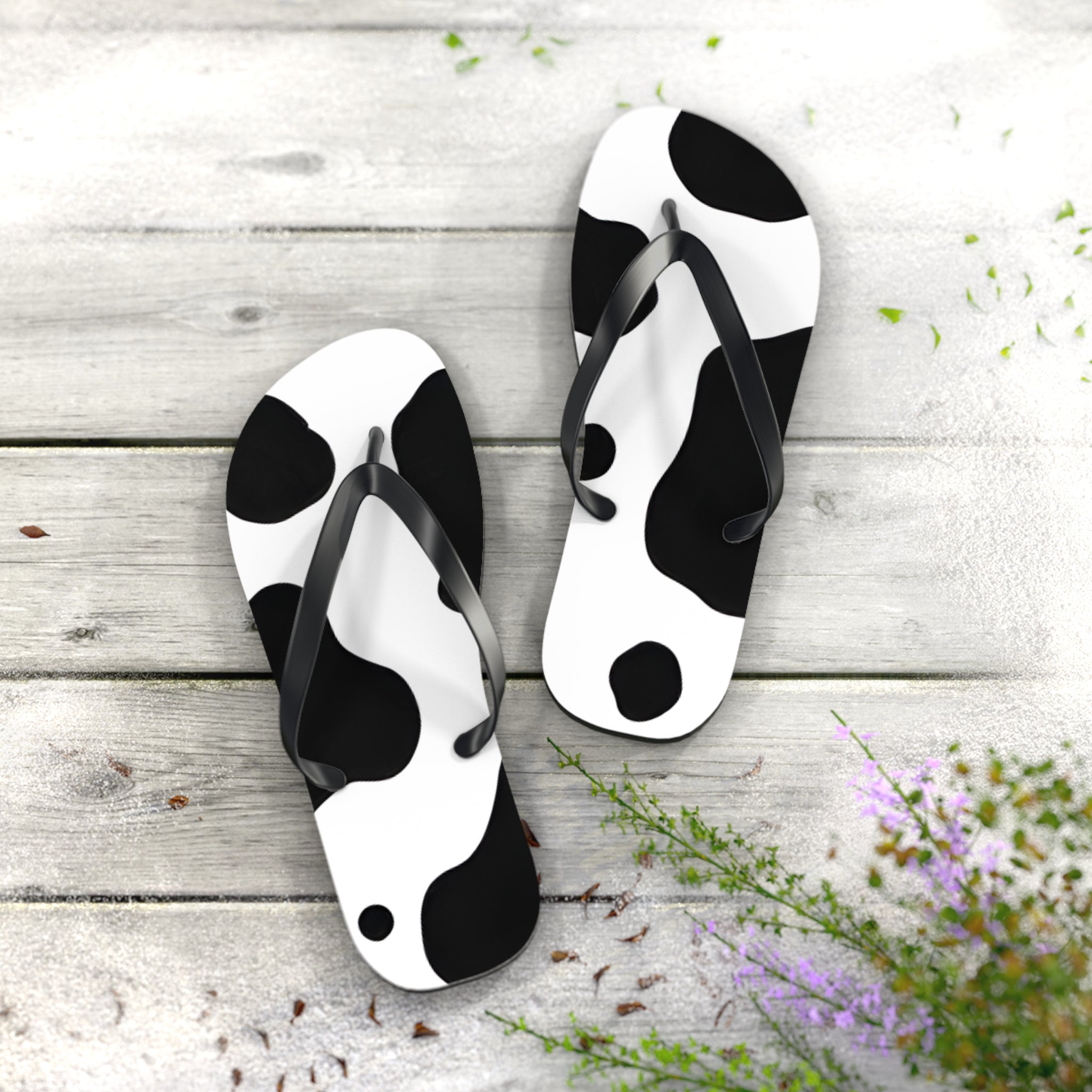 Cow Print Focus Flip Flops, Artsulli - Art is Long, Life is Short, Shoes, , , , , , , 