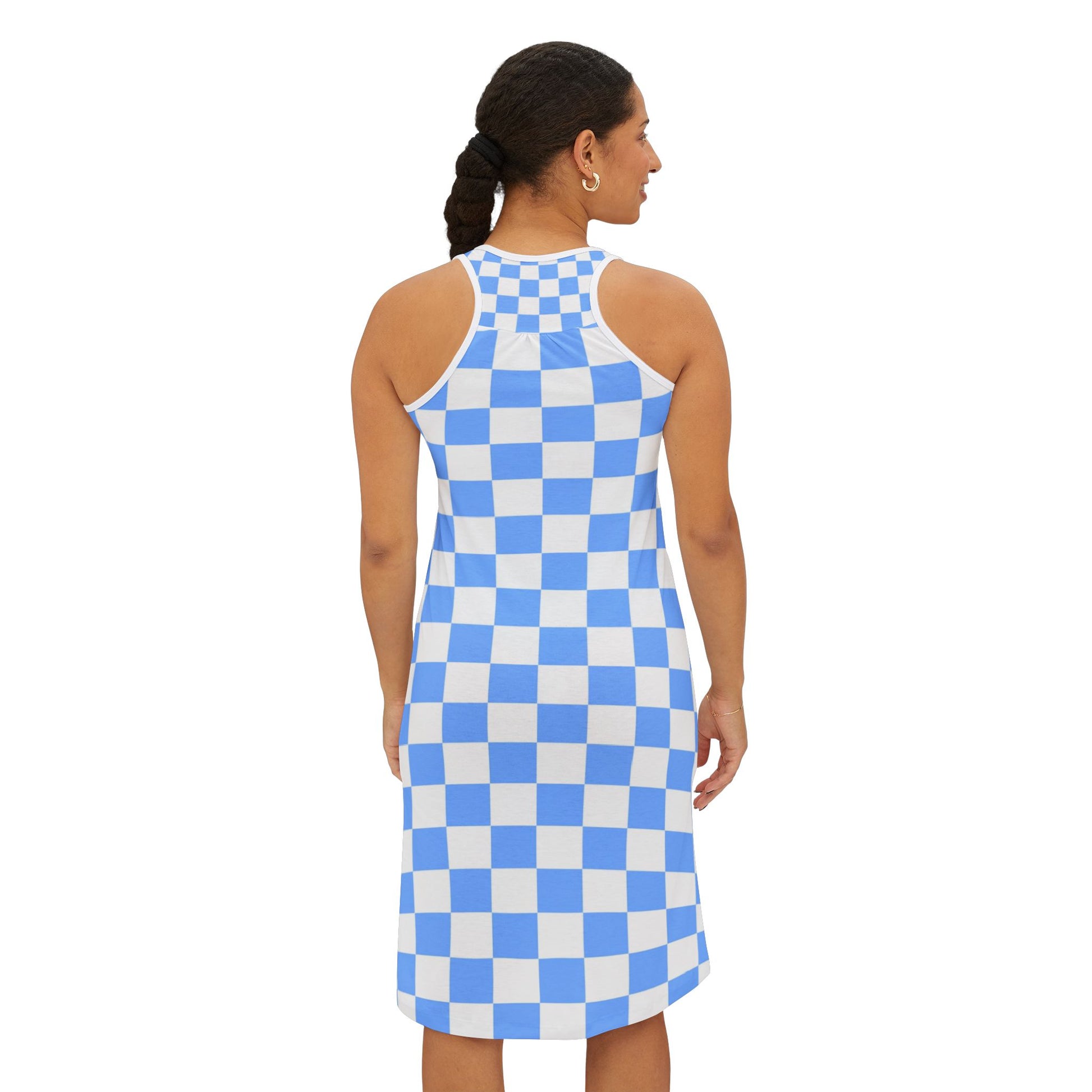 Checkerboard White and Light Blue Women's Racerback Dress (AOP), Artsulli - Art is Long, Life is Short, Tank Top, , , , , , , 