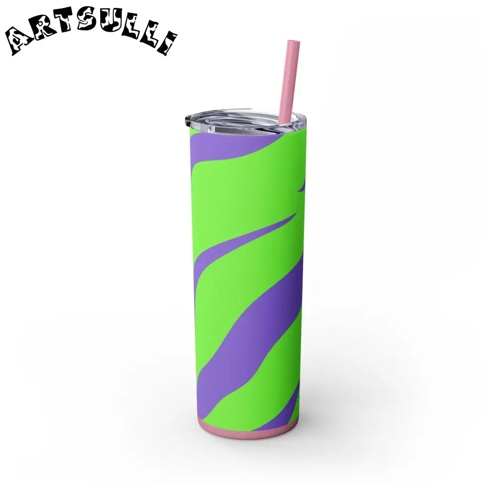 JAKKOUTTHEBXX Tyrannosaurus Print Green and Purple Skinny Tumbler