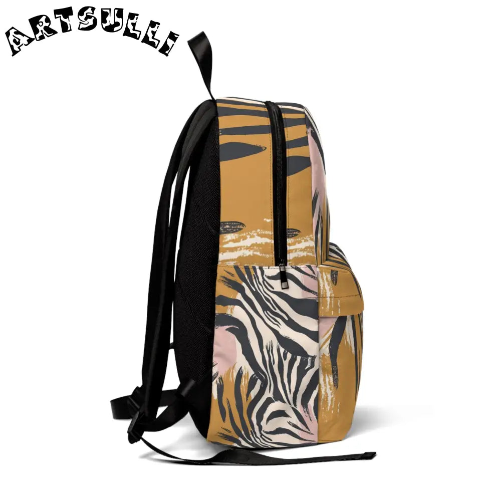 JAKKOUTTHEBXX Beige Zebra Jungle Flats Unisex Classic Backpack