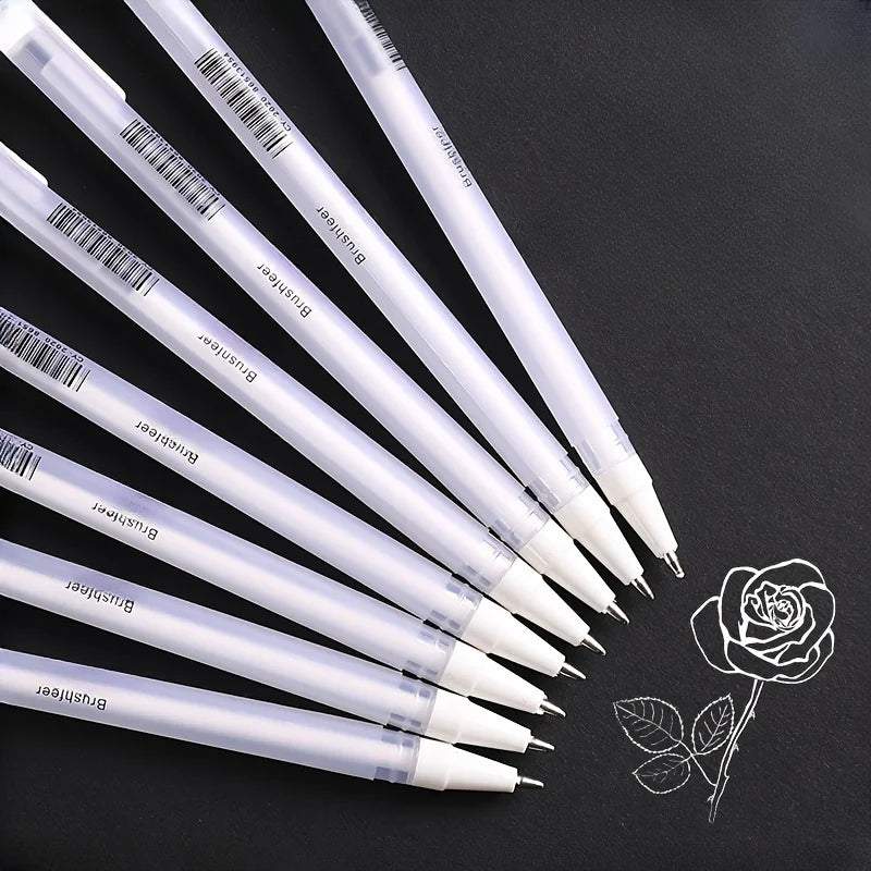 5pcs White Gelly Roll Gel Pen 0.8mm Highlight Marker Art Drawing Painting Pen Journaling White Ink Line Pens School Supplies