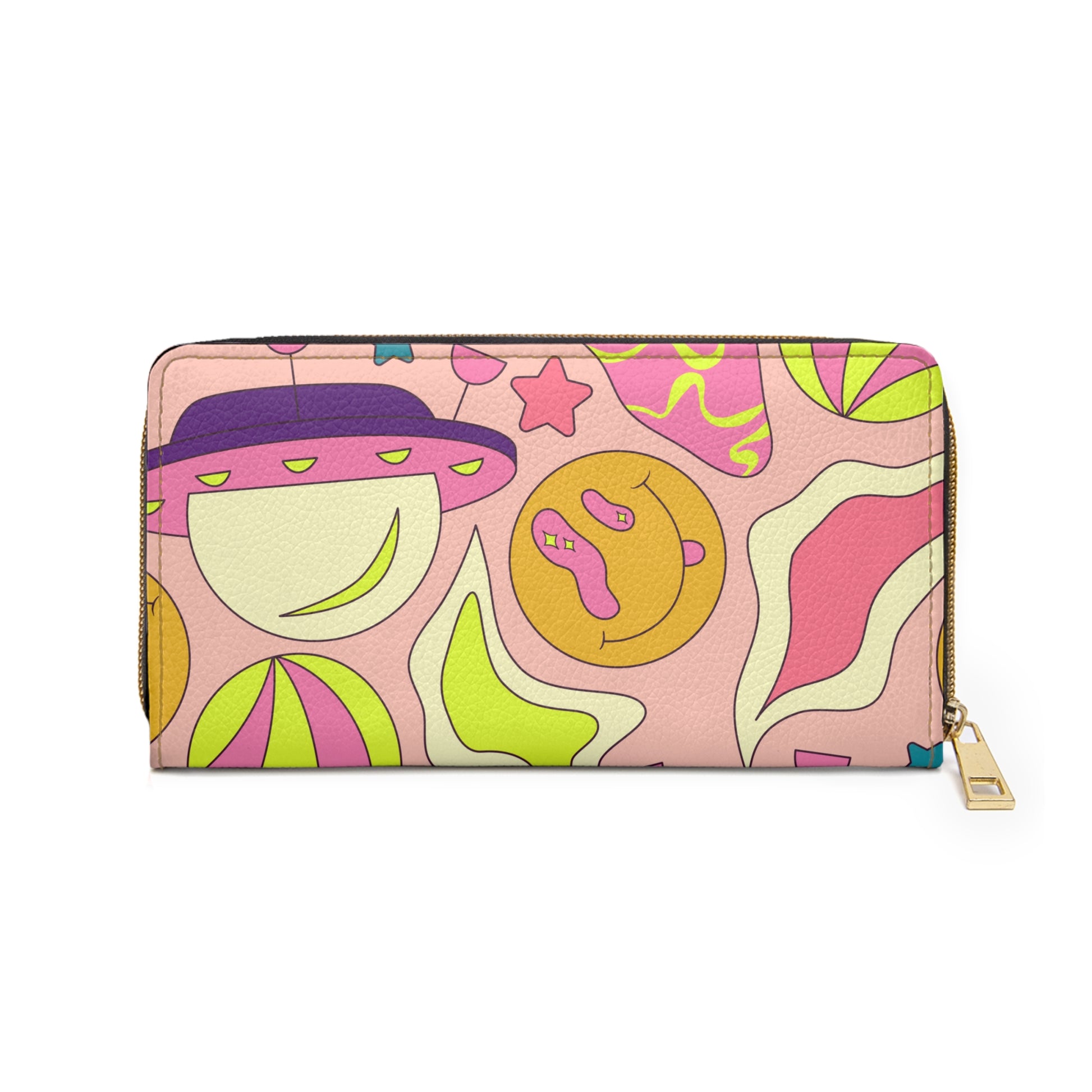 Trippy Spaceships Pink Zipper Wallet, Artsulli - Art is Long, Life is Short, Accessories, , , , , , , 
