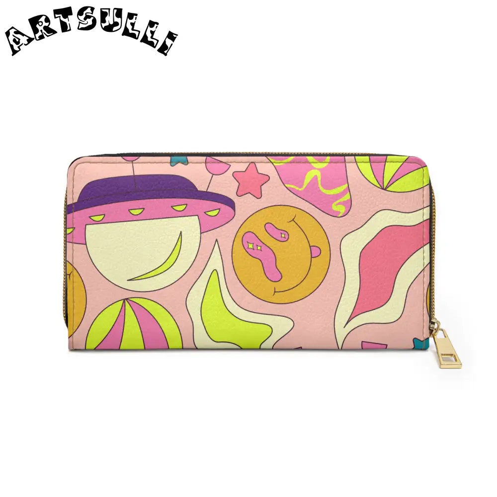 JAKKOUTTHEBXX Trippy Spaceships Pink Zipper Wallet JAKKOUTTHEBXX