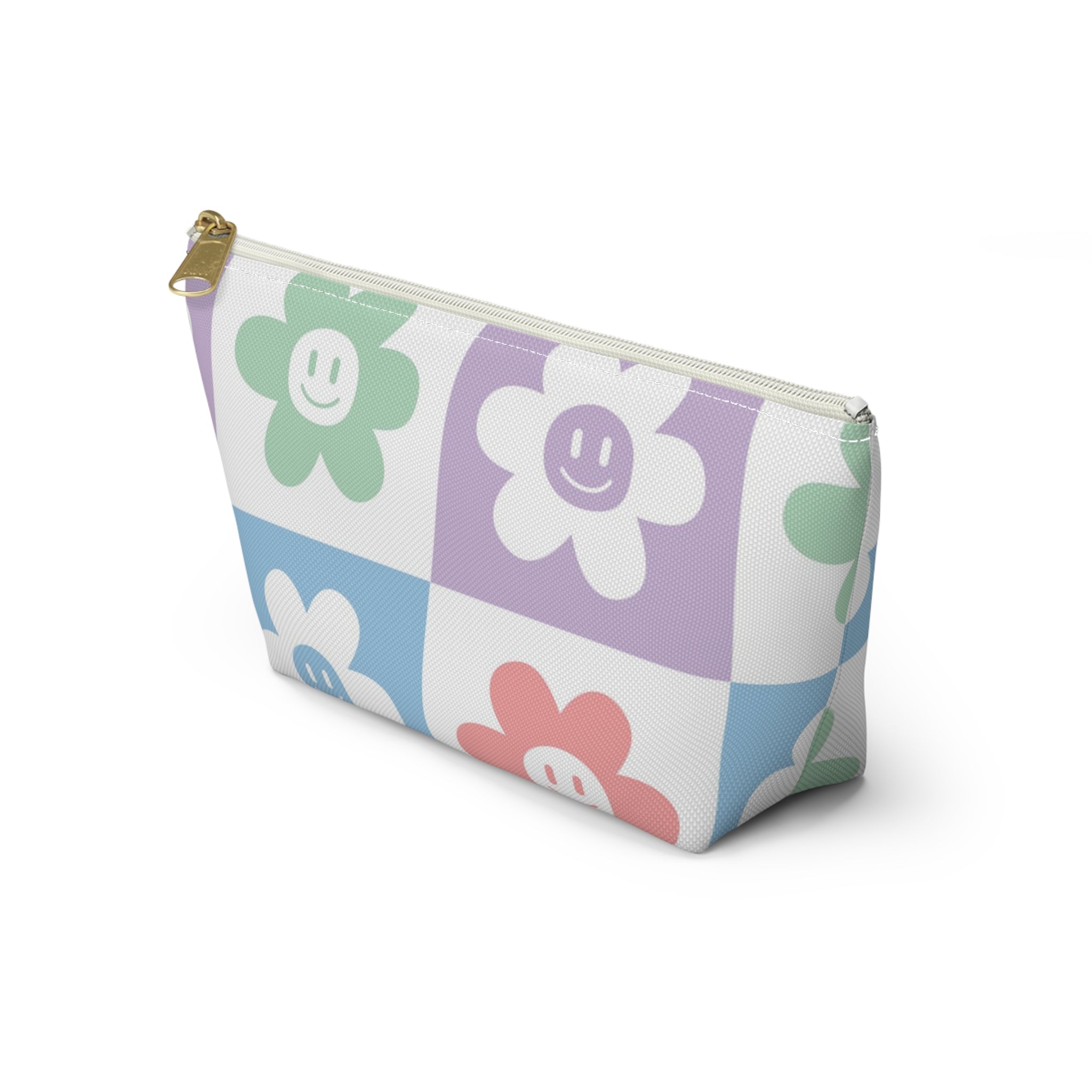 Chessboard x Smiley Face Flowers Multi-Color Accessory Pouch w T-bottom, Artsulli - Art is Long, Life is Short, Bags, , , , , , , 
