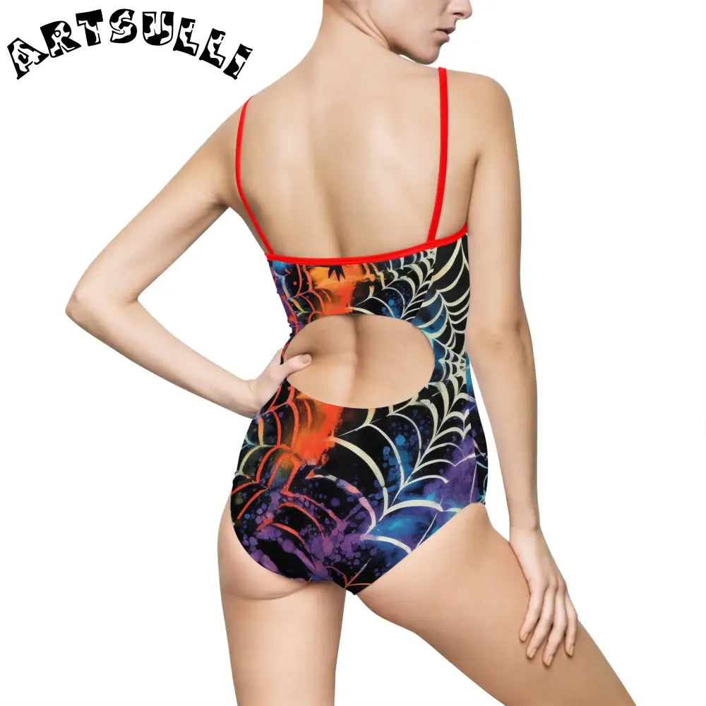 JAKKOUTTHEBXX Colorful Spider Web One-Piece Swimsuit 2025