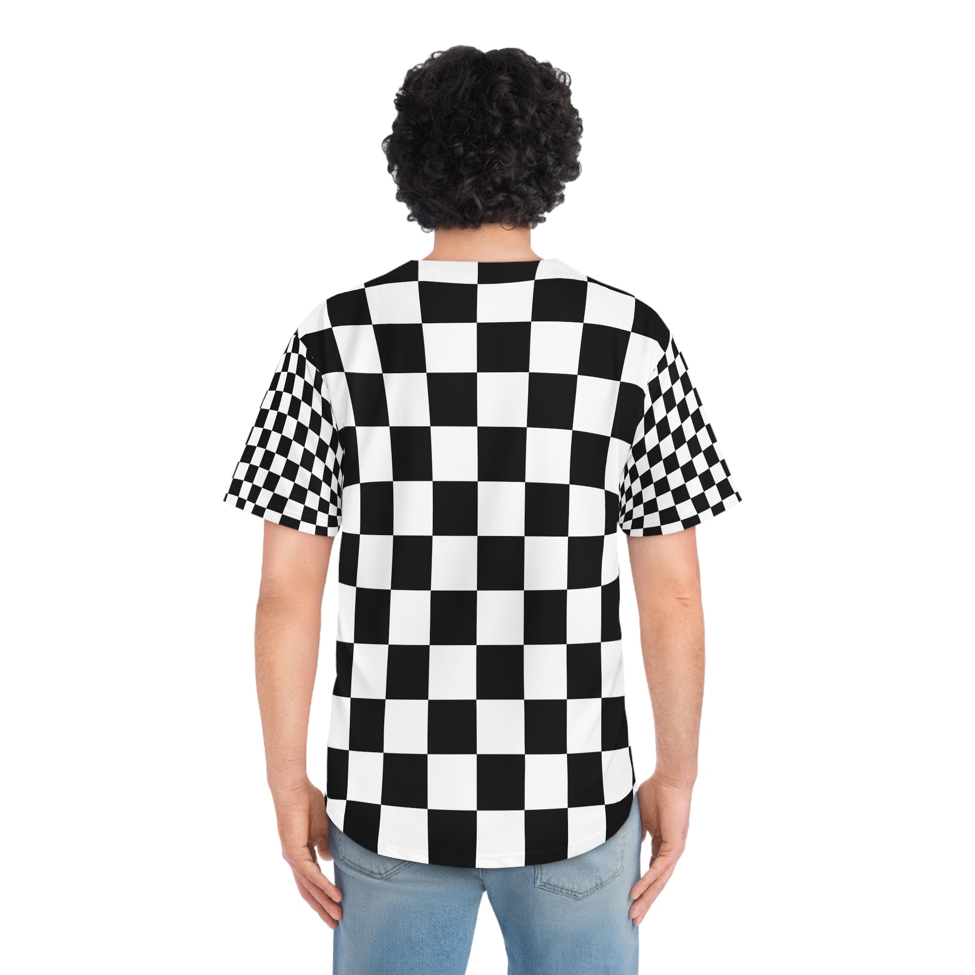 Checkerboard Black and White Men's Baseball Jersey (AOP), Artsulli - Art is Long, Life is Short, All Over Prints, , , , , , , 