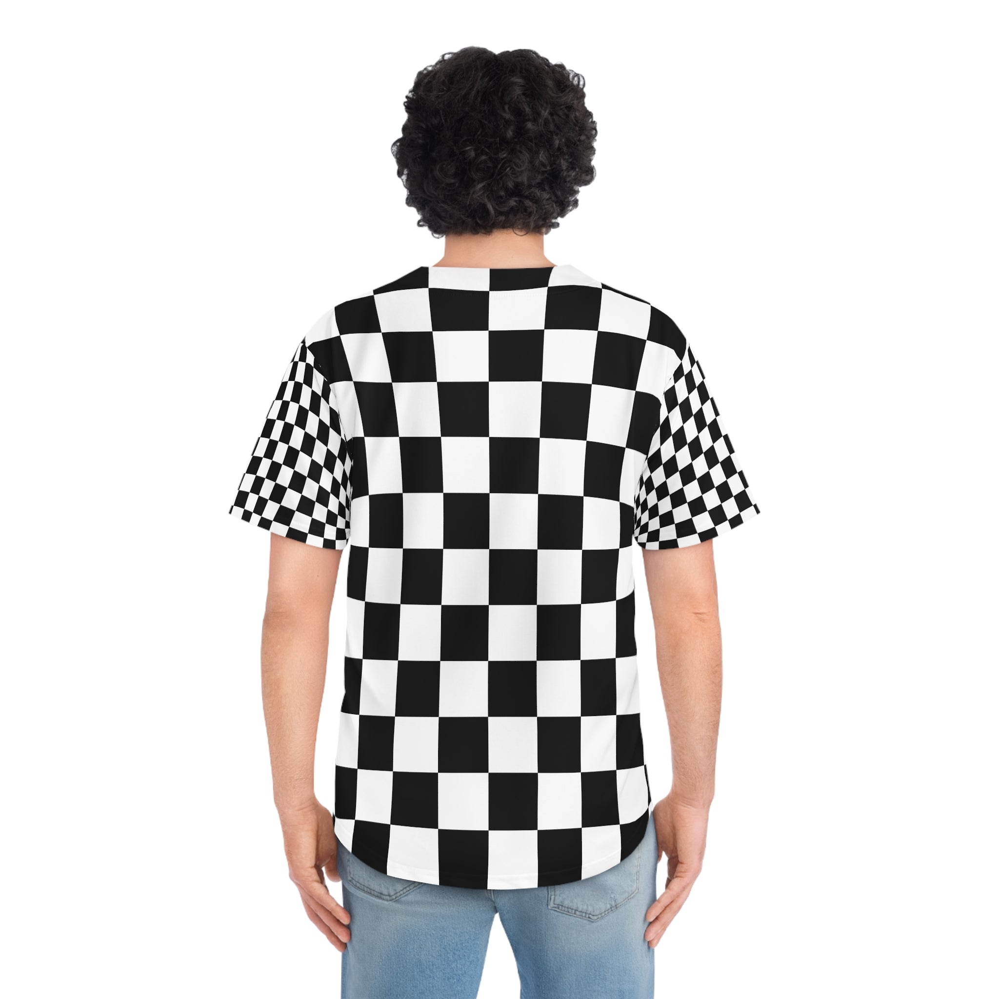 Checkerboard Black and White Men's Baseball Jersey (AOP), Artsulli - Art is Long, Life is Short, All Over Prints, , , , , , , 