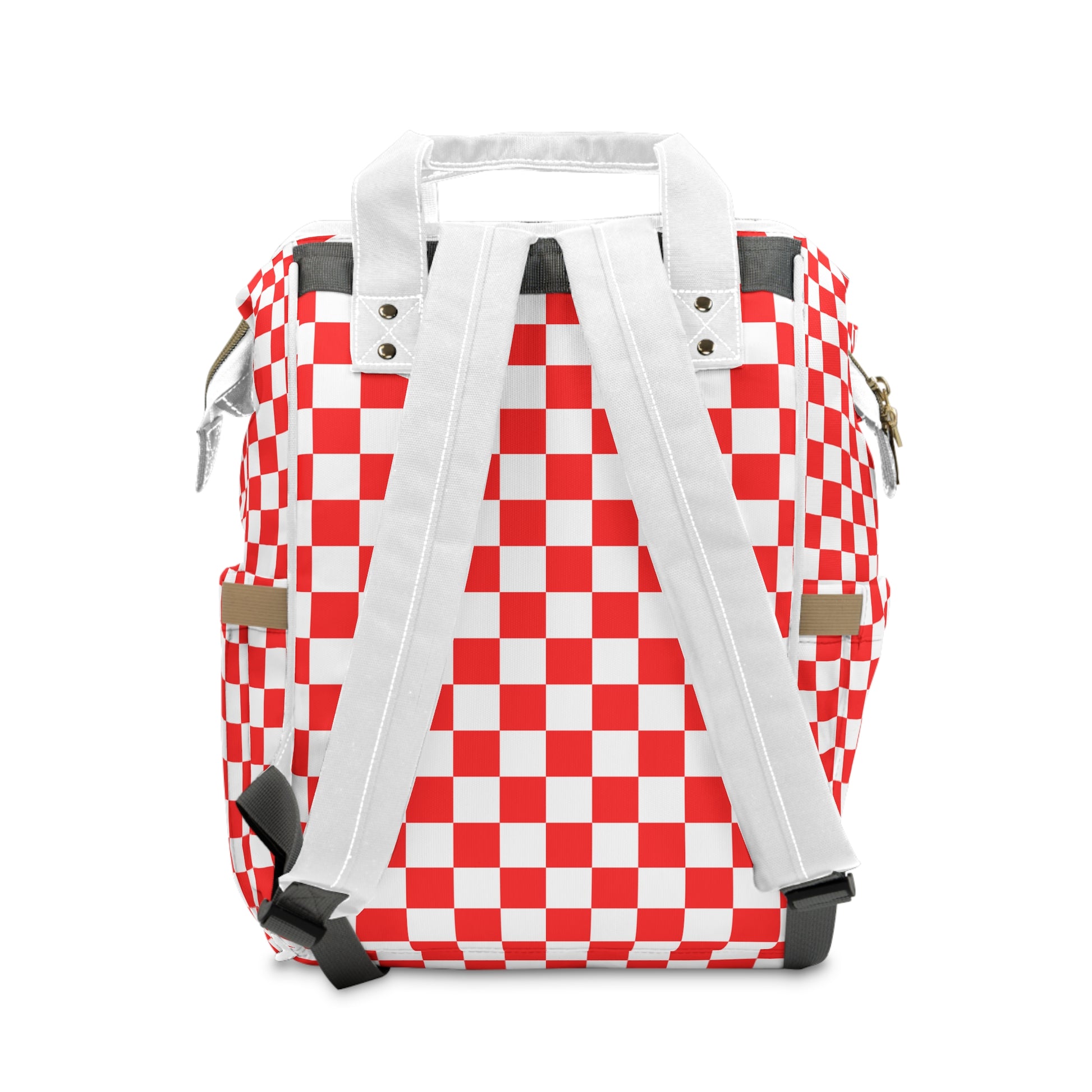 Checkerboard Red and White Multifunctional Diaper Backpack, Artsulli - Art is Long, Life is Short, Bags, , , , , , , 