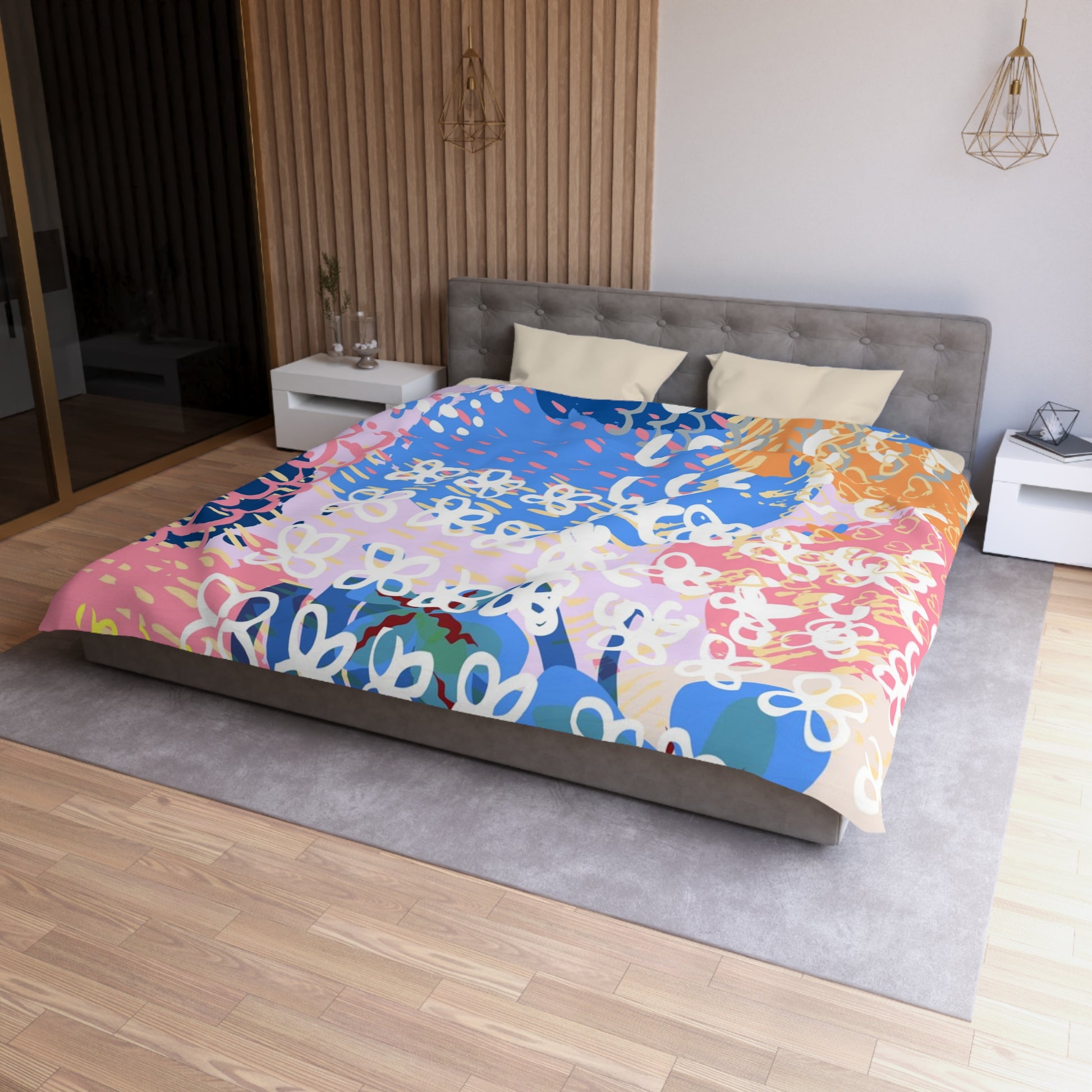 Flowers x Doodles x Hearts Multi-Color Microfiber Duvet Cover, Artsulli - Art is Long, Life is Short, Home Decor, , , , , , , 