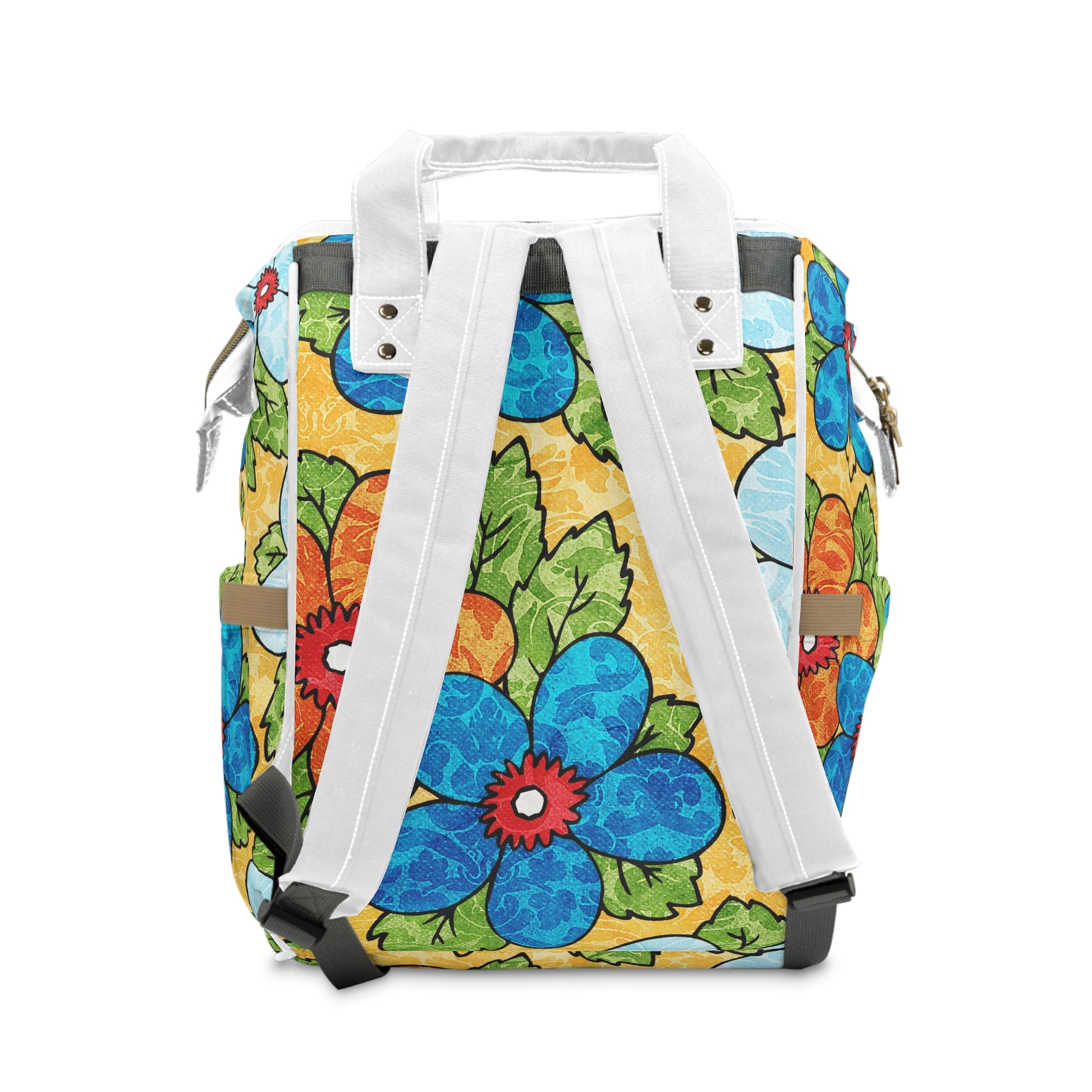 Groovy Yellow Floral Kl Multifunctional Diaper Backpack, Artsulli - Art is Long, Life is Short, Bags, , , , , , , 