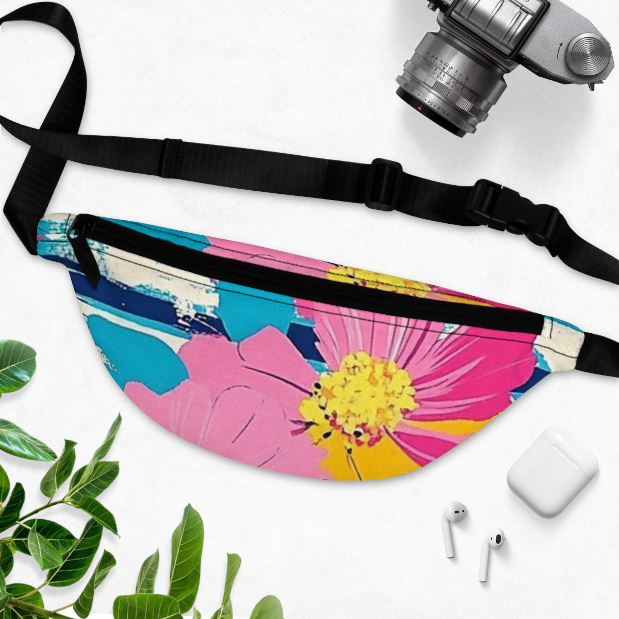 Dayglo Floral Stripes Multi-Color Fanny Pack, Artsulli - Art is Long, Life is Short, Bags, , , , , , , 