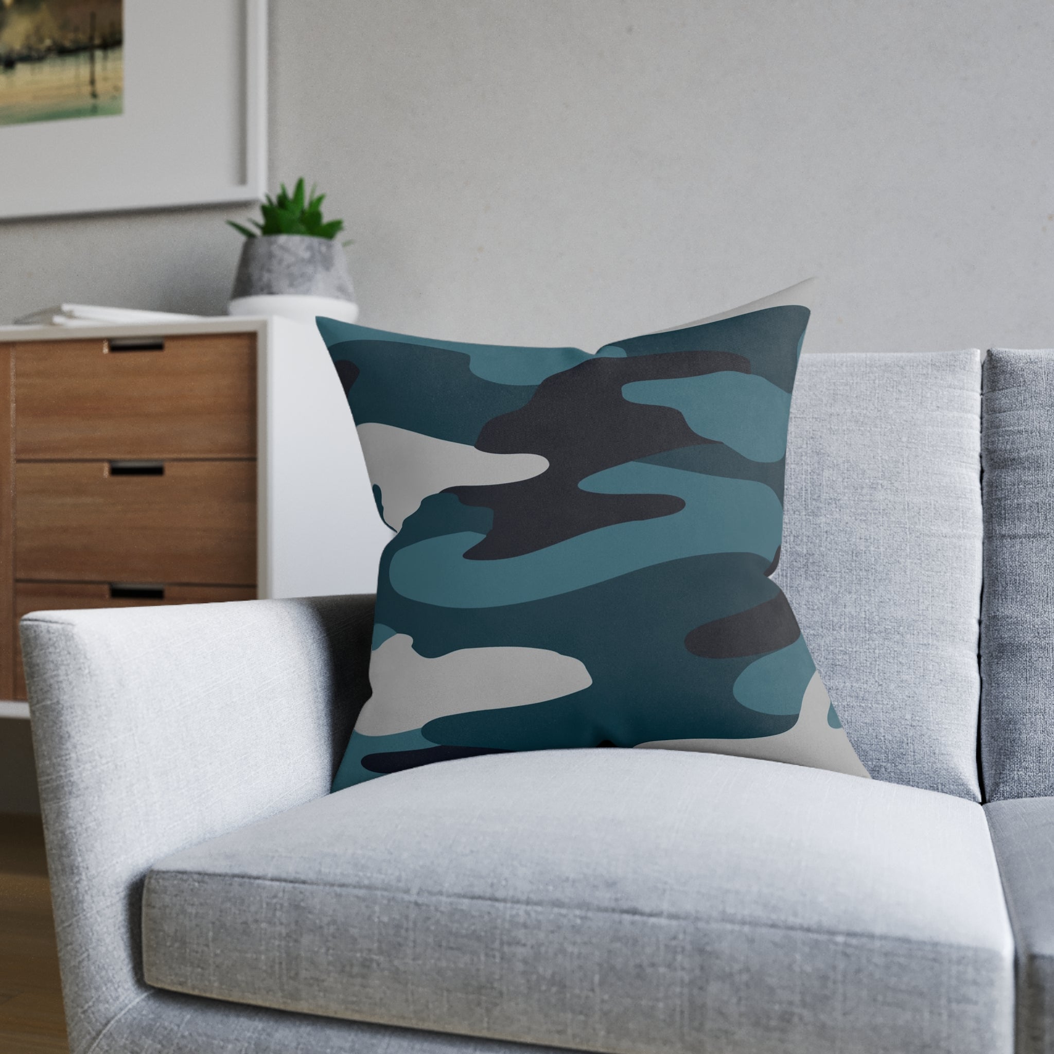 Blue Camouflage Square Pillow, Artsulli - Art is Long, Life is Short, Home Decor, , , , , , , 