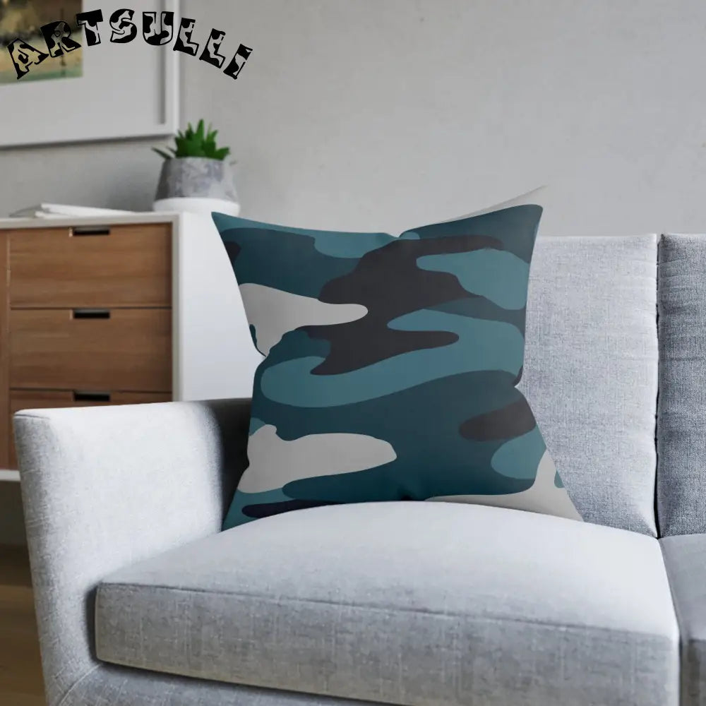 JAKKOUTTHEBXX Blue Camouflage Square Pillow JAKKOUTTHEBXX Artsulli